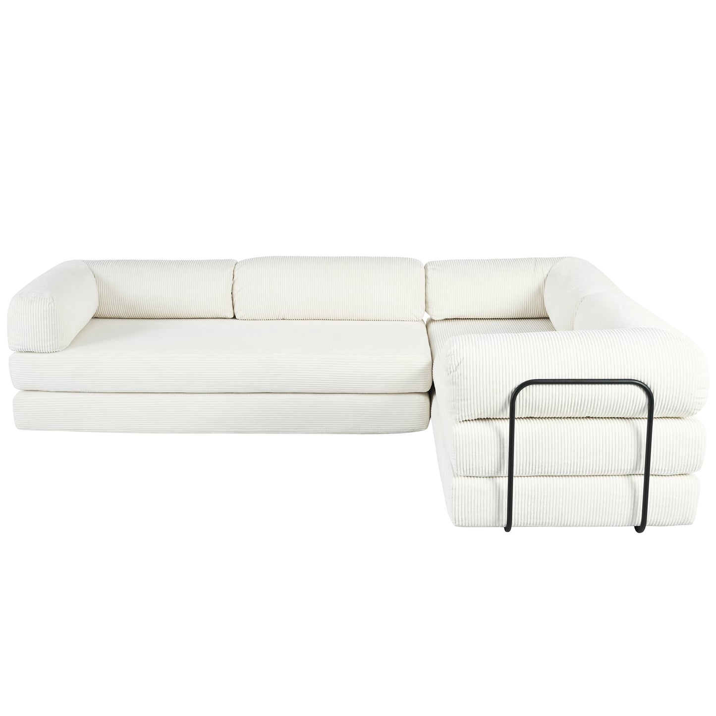 U_Style L-Shaped Modular Sofa Bed in Corduroy Fabric, Ideal for Living Rooms and Apartments