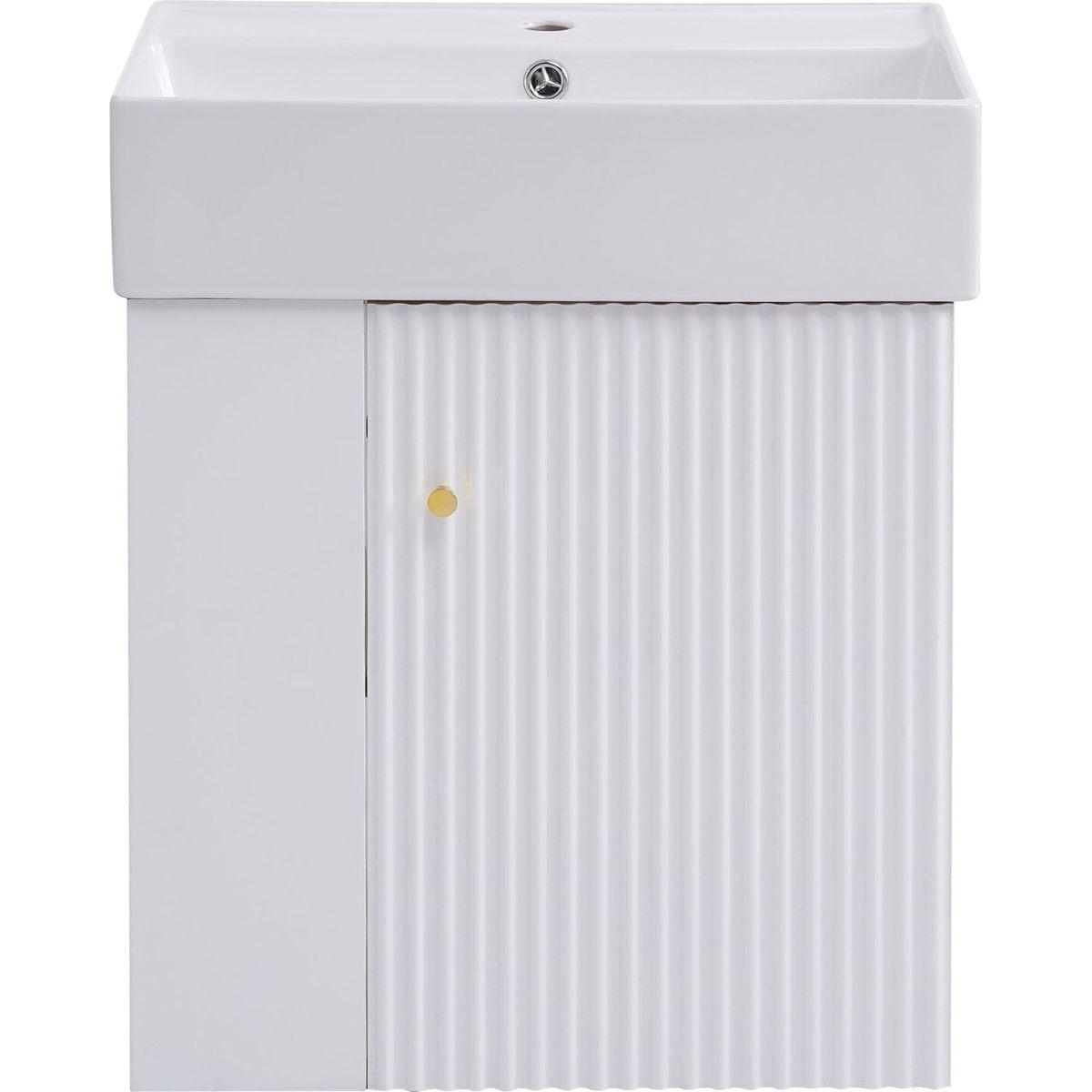 21.6inch Modern Floating Bathroom Vanity with Ceramic Basin - Perfect for Small Bathrooms, Left side storage