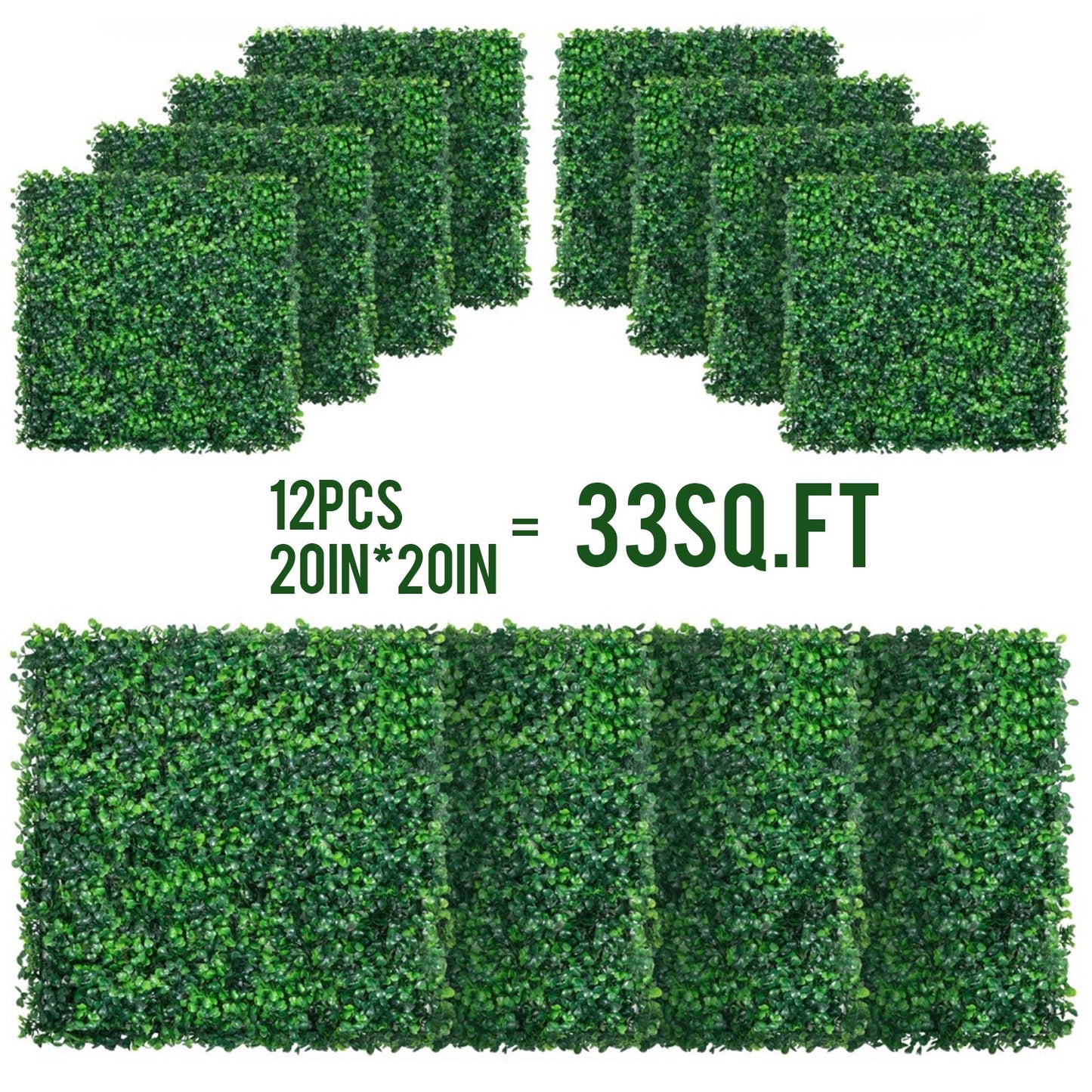 12pieces of 20 inch x 20 inch lawn wall panels, artificial lawn wall panels, green background decoration, boxwood fence wall panels, party, wedding, indoor, backyard, Christmas decoration, 33sq.FT