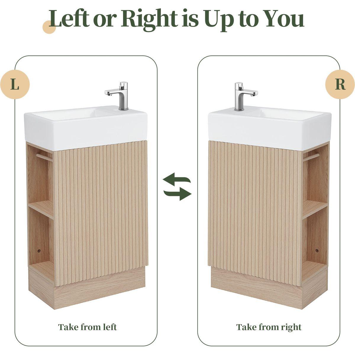 18.6' Bathroom Vanity with Sink, Bathroom Vanity Cabinet with Two-tier Shelf, Left or Right Orientation, Natural (Old Sku:WF308491AAN)