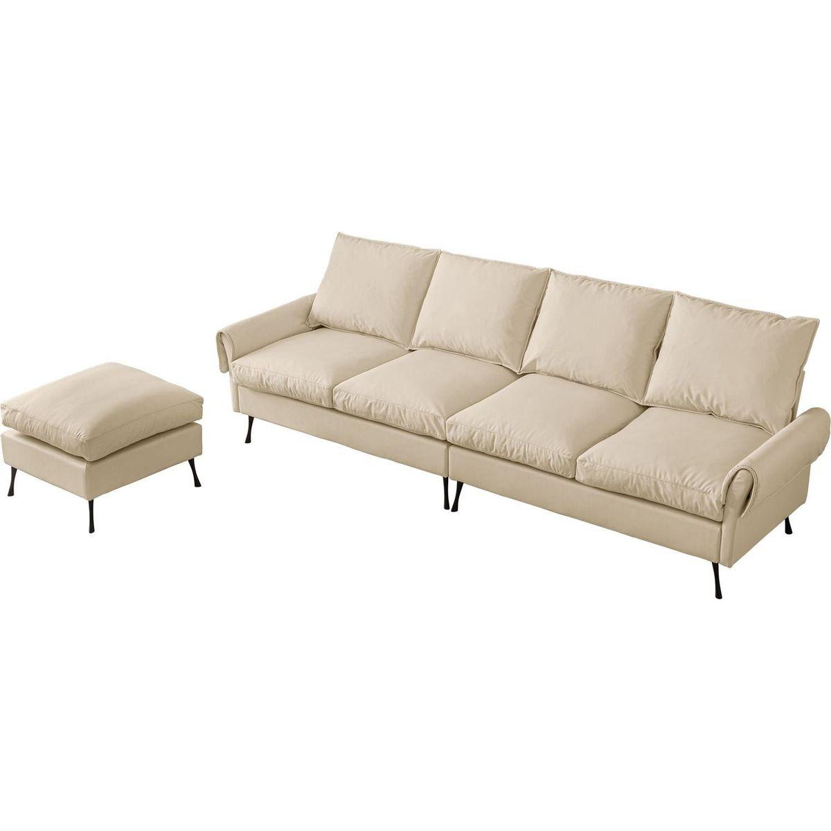 104.5"Modern Sectional Technical leather L-Shaped Sofa Couch with Convertible Ottoman