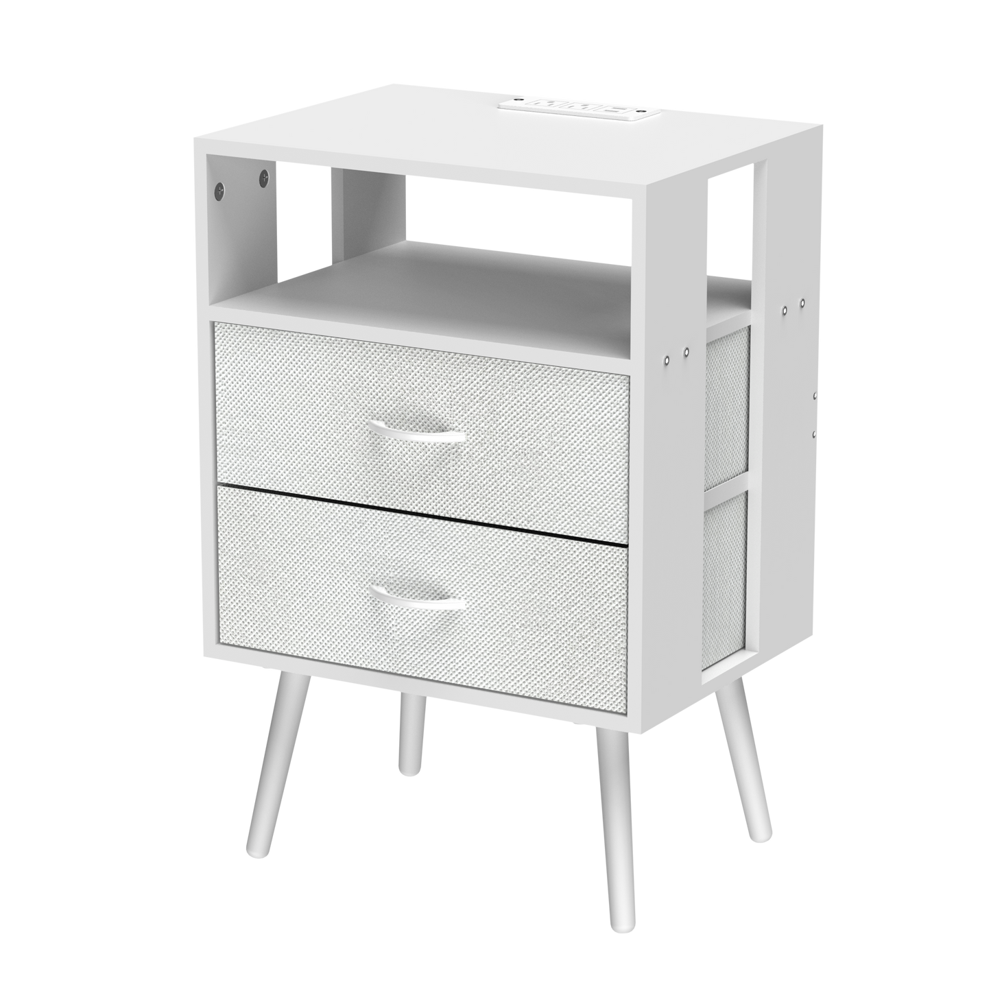 2 Pack Modern Nightstand with Charging Station, Bedside Tables with LED Light and Fabric Drawers