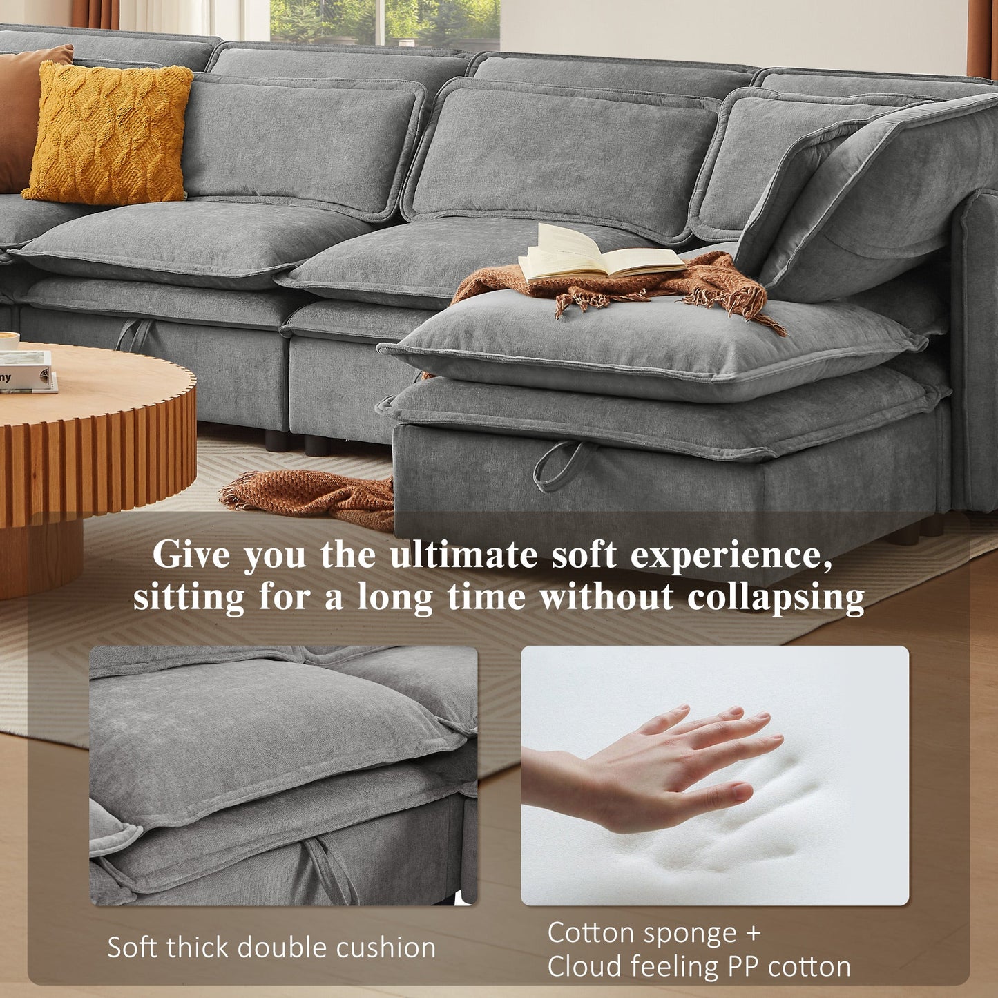 U_Style Double-Layer Cushion Modern Large U-Shaped Modular Sofa, Freely Combinable 6-Seater with Storage Function, Convertible to Sofa Bed, Perfect for Living Rooms, Offices, and Apartments