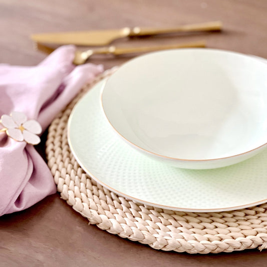 Dining & Tableware: Camille Bone China Dinnerware Set - White/Pistachio by Tea + Linen