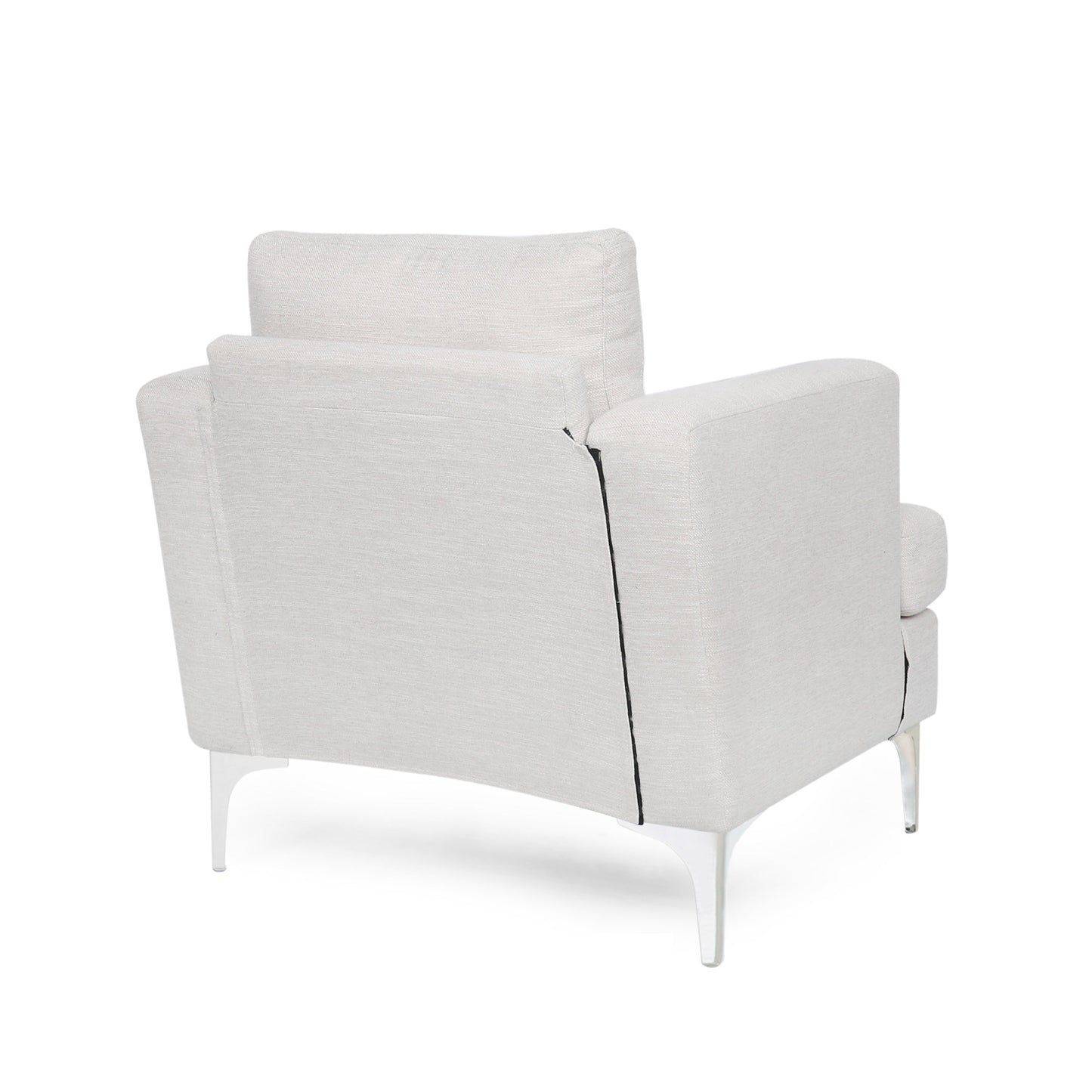 Upholstered Fabric Club Chair with Iron Legs, Beige