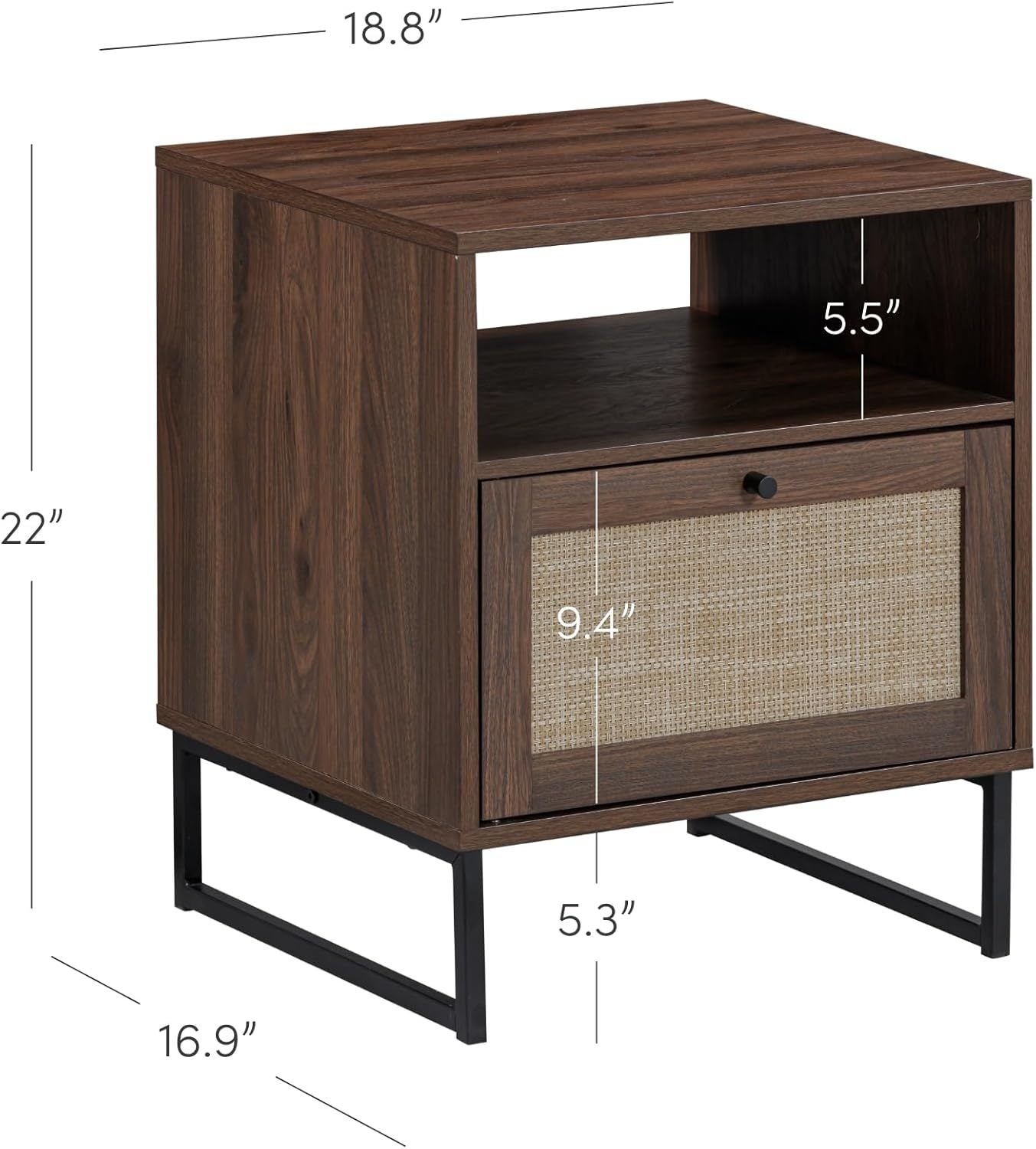 Wood End Side Accent Table with Storage for Living Room or Bedroom, grey - Set of 2