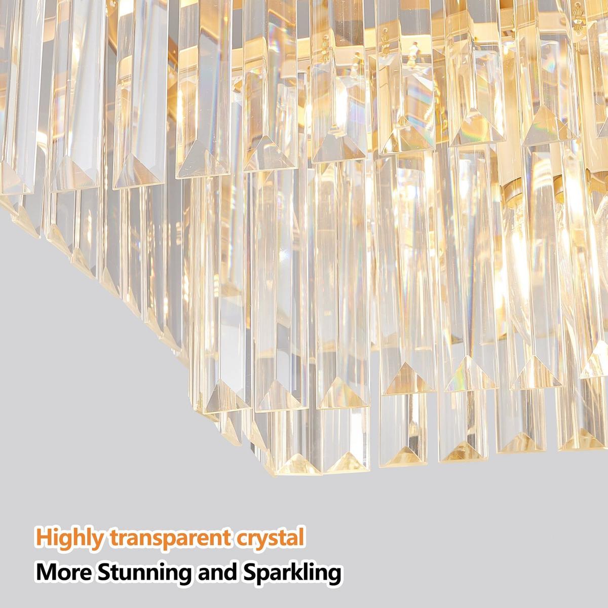 Chandeliers,Rectangular Crystal Chandelier Adjustable,E12 Modern Industrial Crystal Lights,Farmhouse Iron Ceiling Hanging Light for Kitchen Living Room Bedroom/Gold(Bulb Not Included)