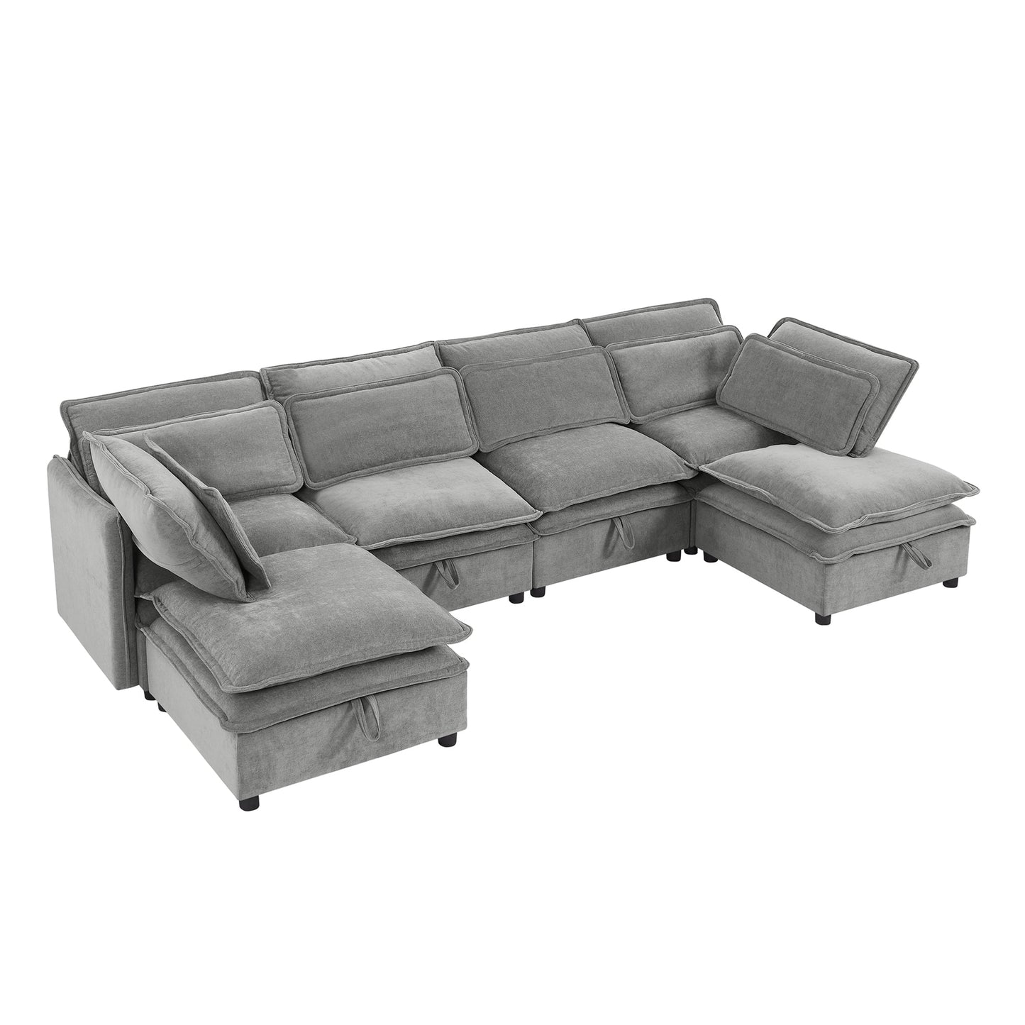 U_Style Double-Layer Cushion Modern Large U-Shaped Modular Sofa, Freely Combinable 6-Seater with Storage Function, Convertible to Sofa Bed, Perfect for Living Rooms, Offices, and Apartments