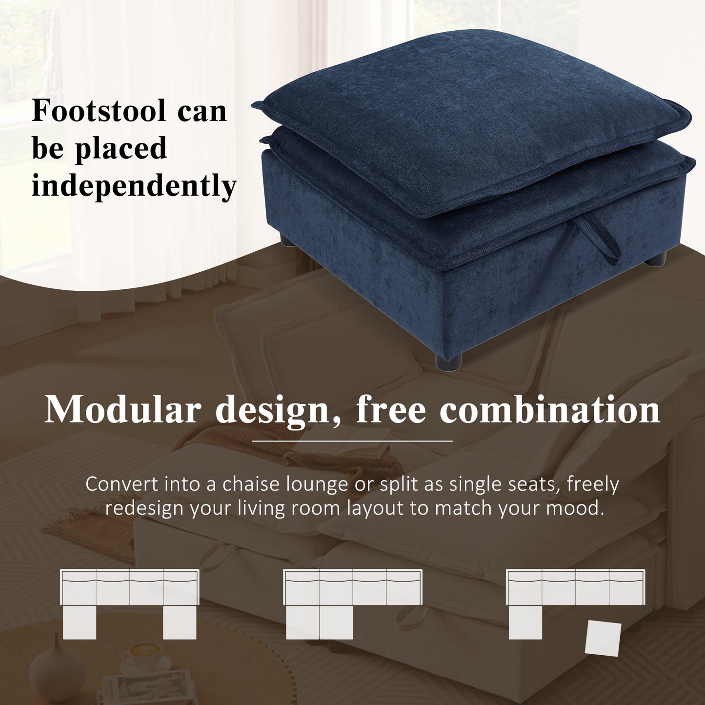 U_Style Double-Layer Cushion Modern Large U-Shaped Modular Sofa, Freely Combinable 6-Seater with Storage Function, Convertible to Sofa Bed, Perfect for Living Rooms, Offices, and Apartments
