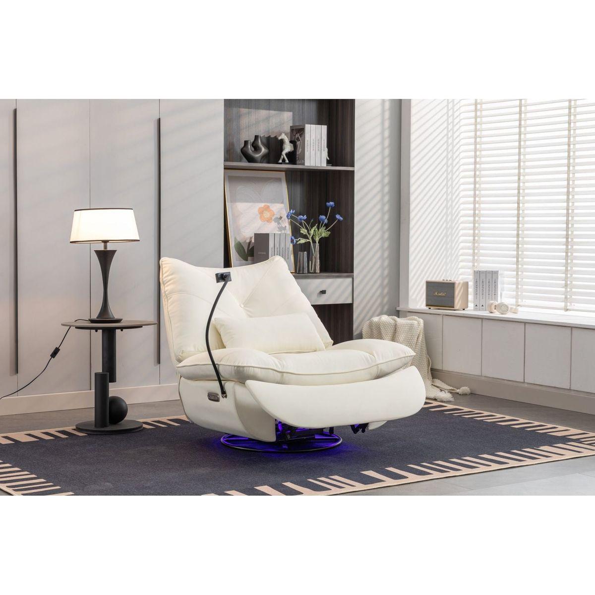 270 Swivel Glider Recliner Chair, Power Recliner Rocking Chair, USB Port Charge for Nursery Chair with Atmosphere Lamp for Living Room Bedroom Apartment