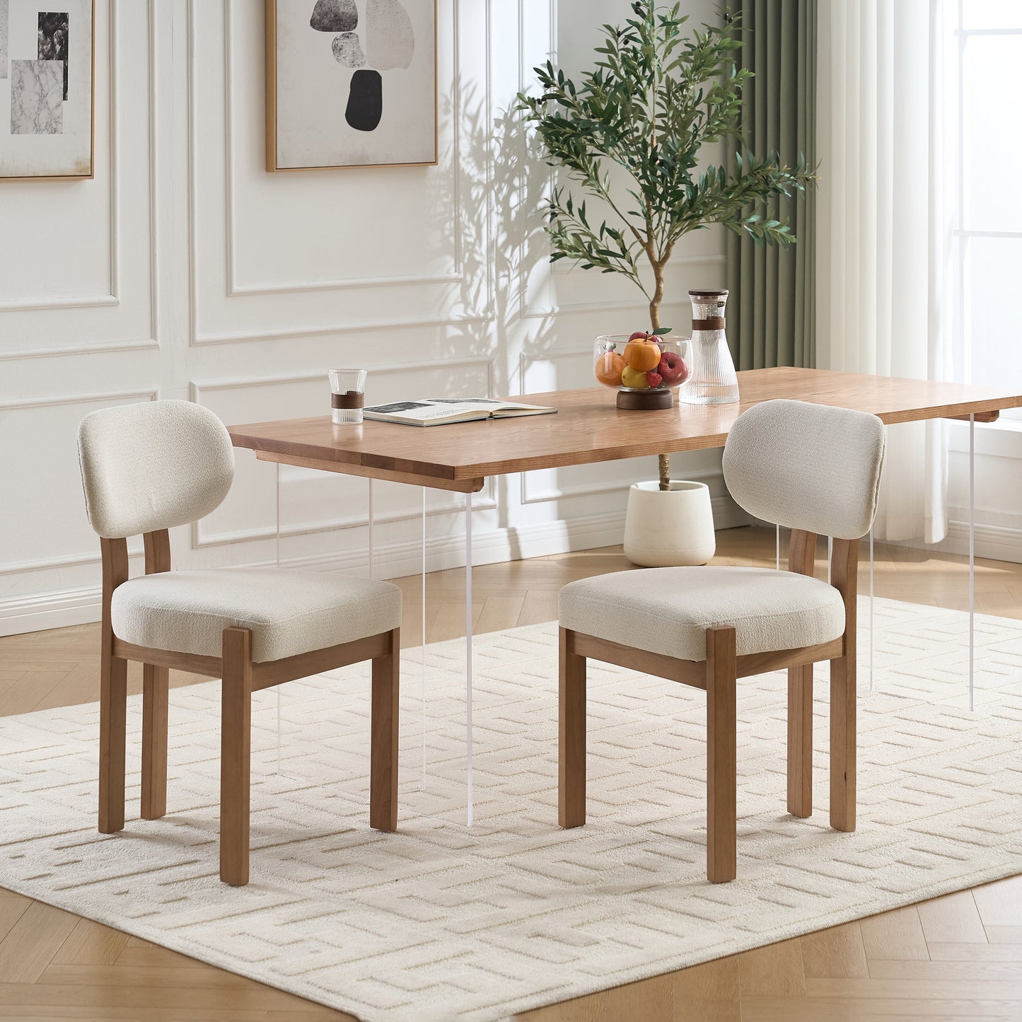 Wooden Dining Chairs Set of 2, Modern Fabric Upholstered Dining Room Chair Kitchen Chairs, Farmhouse Dinner Chair for Kitchen Dining Room