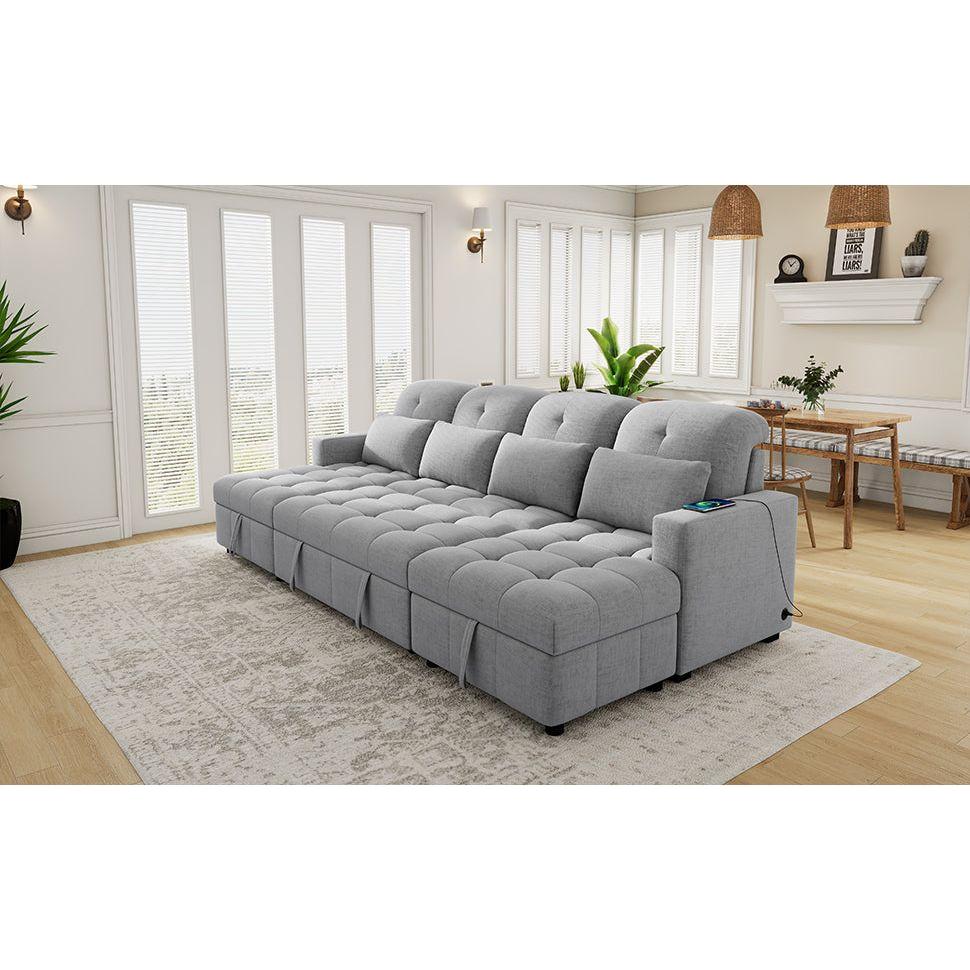 110.2' Oversized U-shaped Sofa Versatile Sectional Sofa Pull-out Sofa Bed with Double Storage Chaise Lounges and Two USB Ports for Living Room,Gray