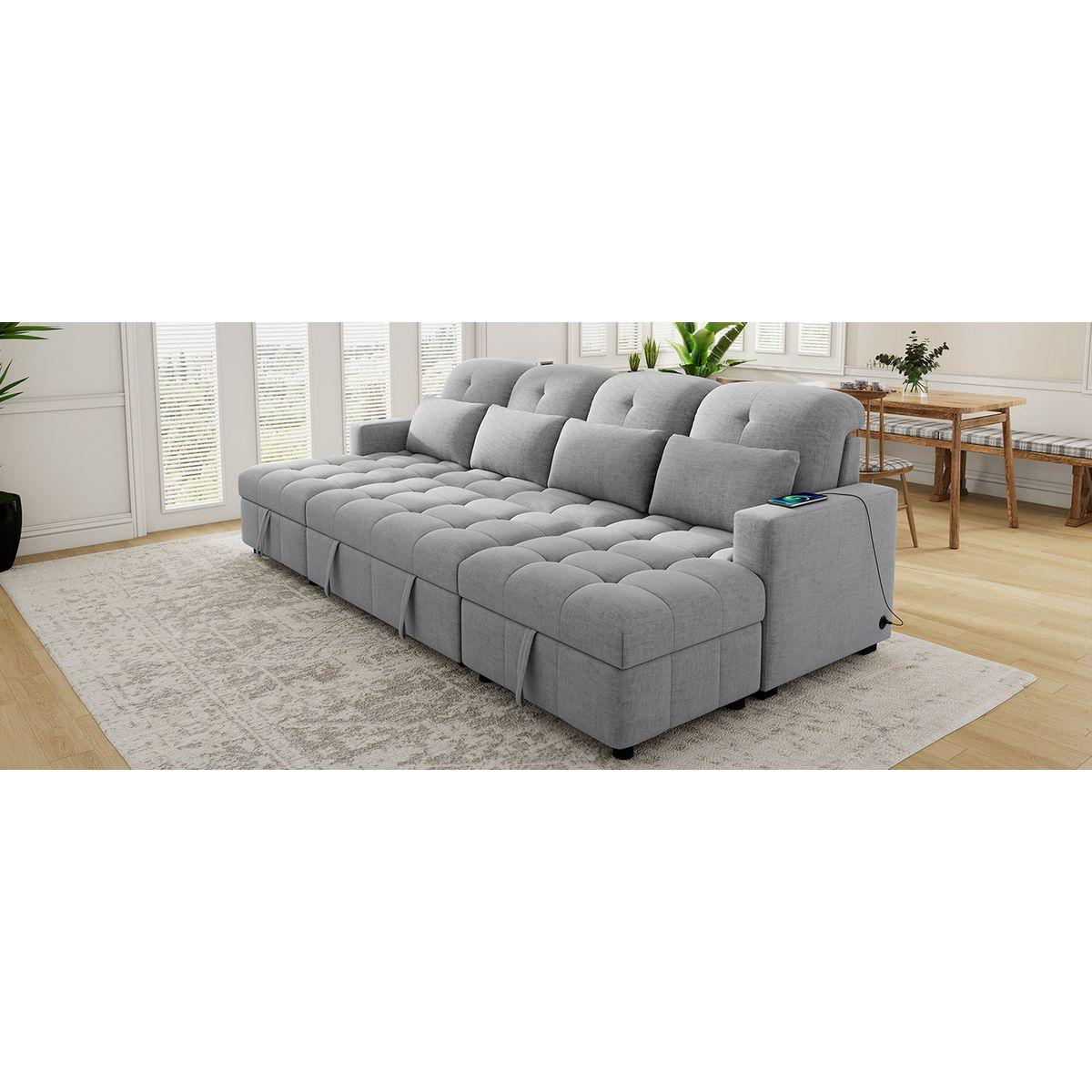 110.2' Oversized U-shaped Sofa Versatile Sectional Sofa Pull-out Sofa Bed with Double Storage Chaise Lounges and Two USB Ports for Living Room,Gray