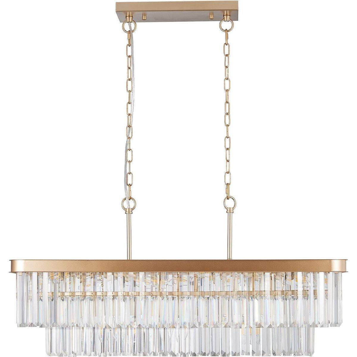 Chandeliers,Rectangular Crystal Chandelier Adjustable,E12 Modern Industrial Crystal Lights,Farmhouse Iron Ceiling Hanging Light for Kitchen Living Room Bedroom/Gold(Bulb Not Included)