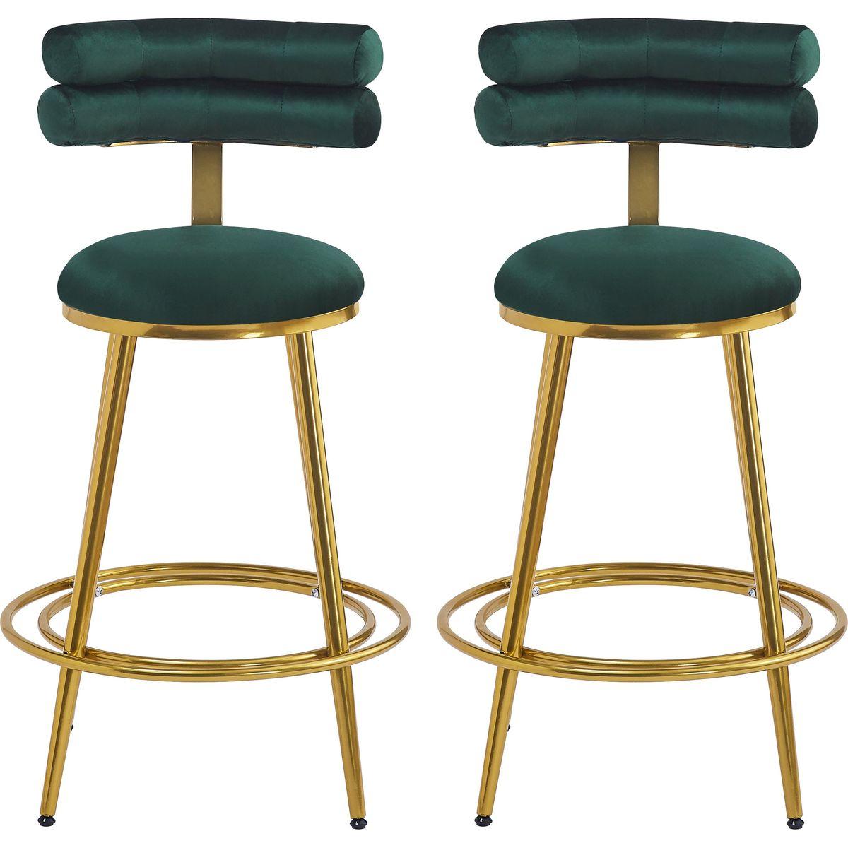 27.65'' Modern Counter Stools Set of 2,Dark green velvet Counter Stools with iron Frame,Soft back and cushion,Footrest,suitable for Kitchen/Bedroom/Dining Room