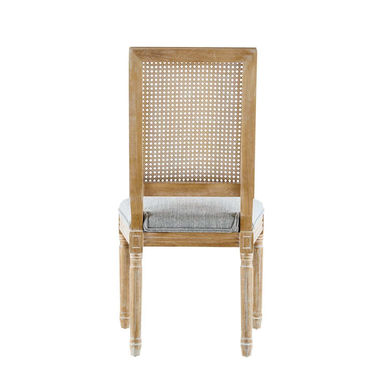 Vintage Inspired French Country Dining Chairs Set - Elegant Cane Backrest & Upholstered Seats - Rustic Weathered Finish - Solid Rubberwood Frame