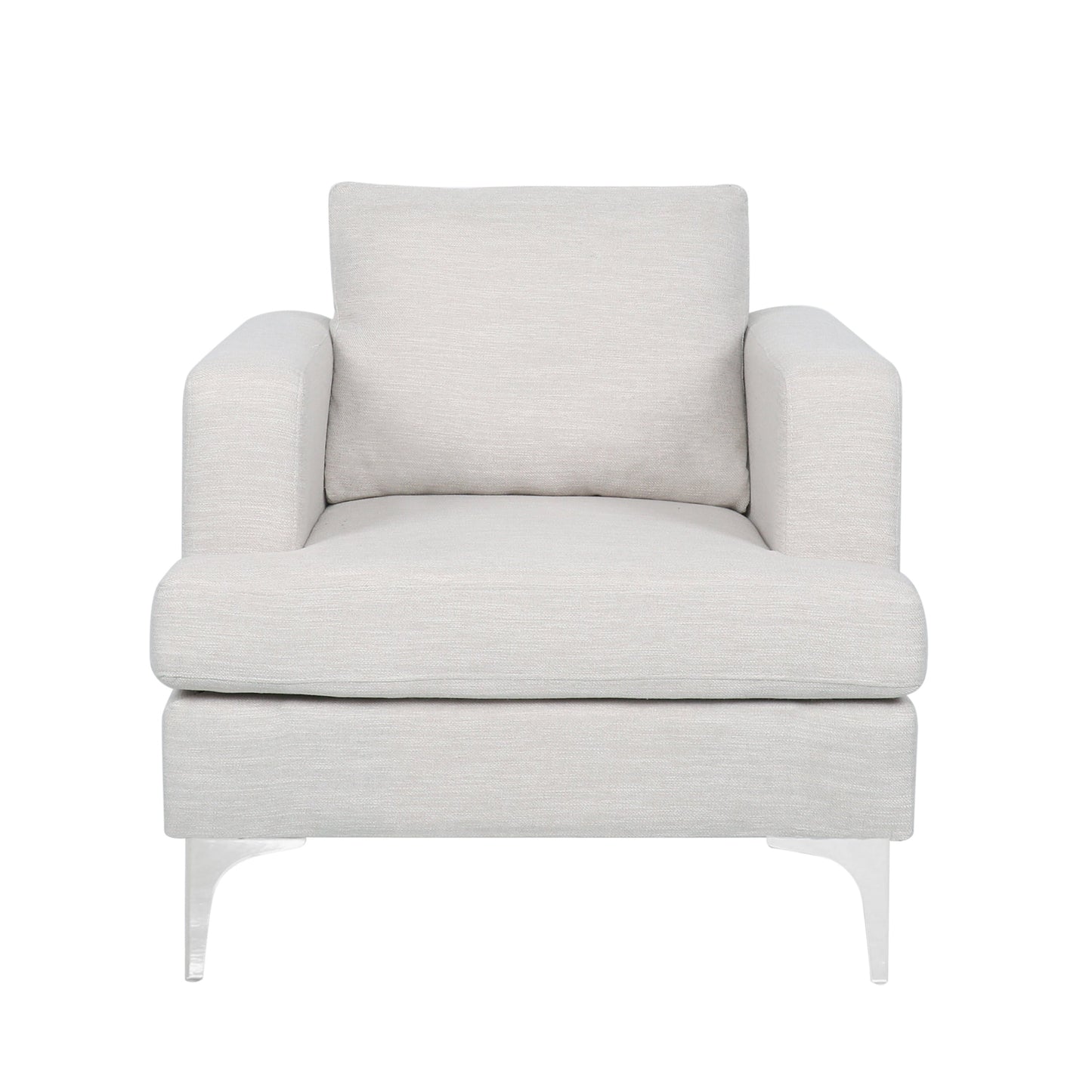 Upholstered Fabric Club Chair with Iron Legs, Beige