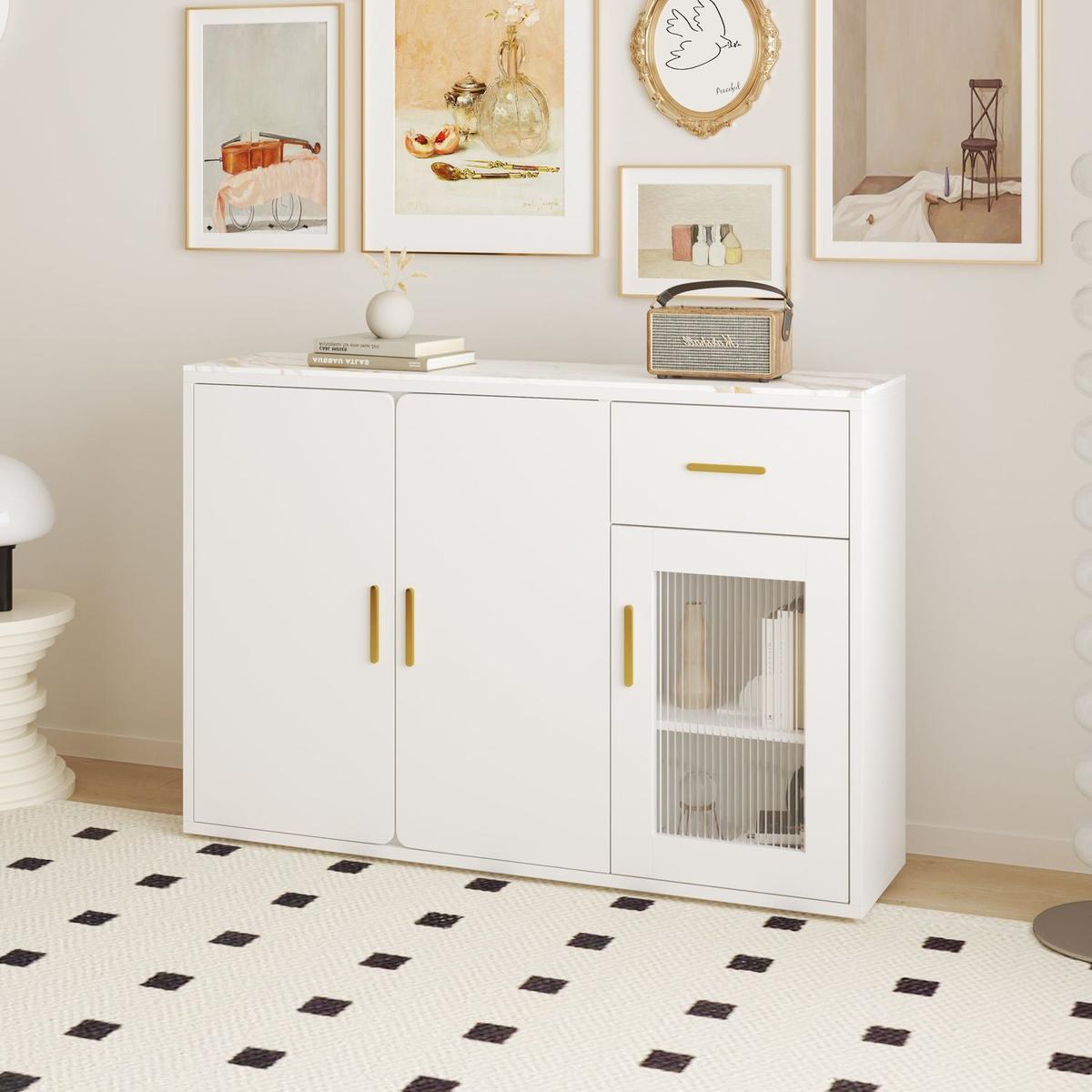 Wood Storage Cabinet, Modern Accent Buffet Cabinet, Free Standing Sideboard and Buffet Storage with Door Buffet Sideboard for Bedroom, Living Room, Kitchen or Hallway