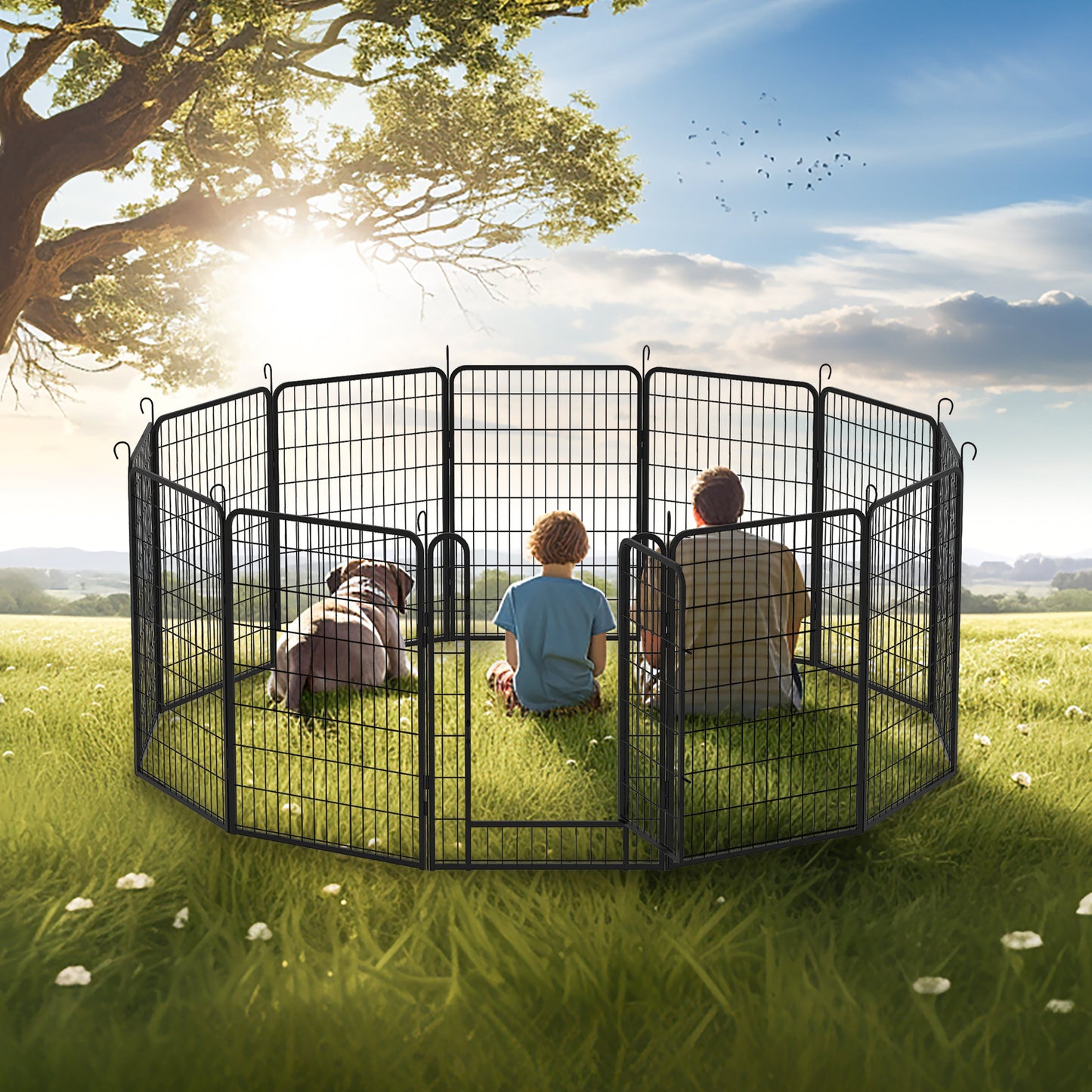 12 Panels Heavy-Duty Metal Playpen with Door, 39.37' H Dog Fence Pet Exercise Pen for Outdoor, Indoor