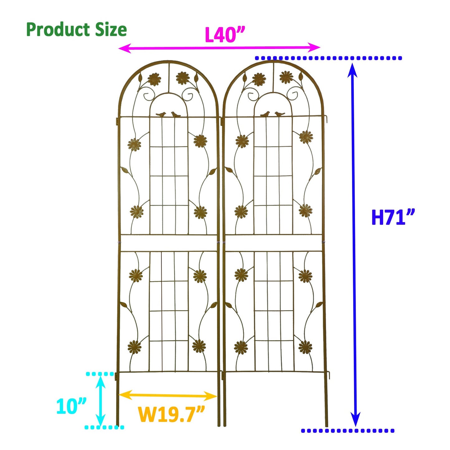 2 Pack Metal Garden Trellis 71' x 19.7' Rustproof Trellis for Climbing Plants Outdoor Flower Support Brown