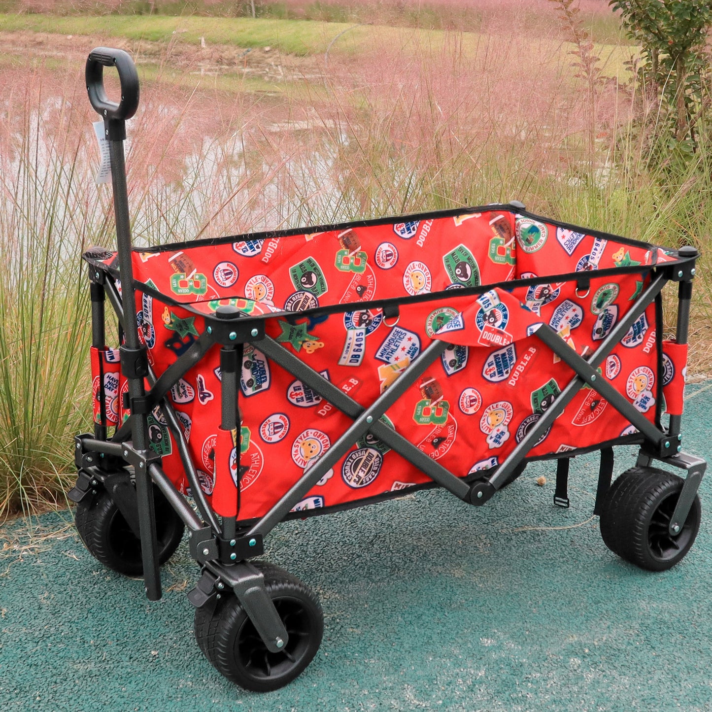 Utility Park Garden Cart Tool Customized Color Folding Camping Trolley Outdoor Picnic Beach Wagon, Red