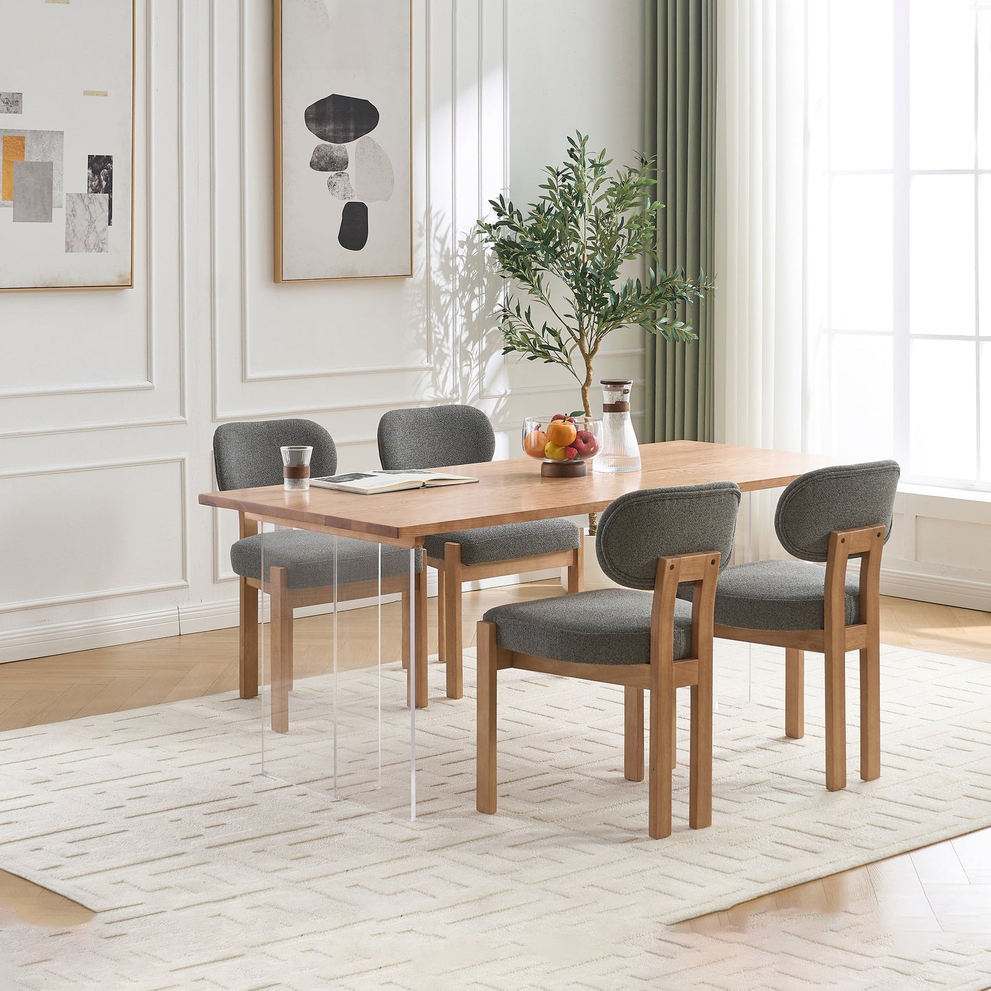 Wooden Dining Chairs Set of 2, Modern Fabric Upholstered Dining Room Chair Kitchen Chairs, Farmhouse Dinner Chair for Kitchen Dining Room
