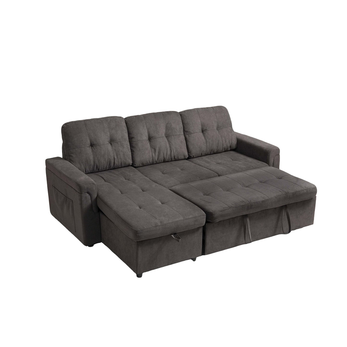 Upholstered Sleeper Sofa, L Shaped Sectional Couch with Reversible Storage, Convertible Corner Lounge Couches w/Pull Out Sofa bed for Living Room, Apartment,
