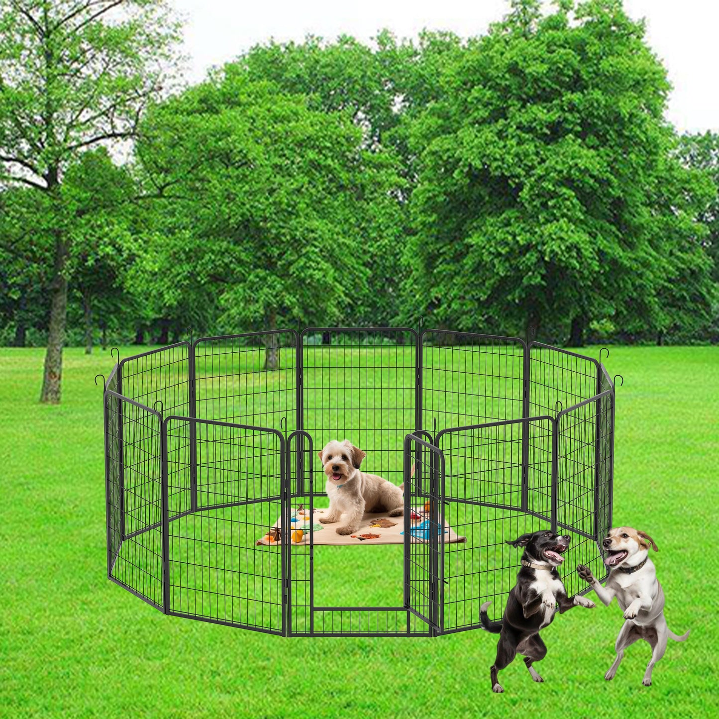 12 Panels Heavy-Duty Metal Playpen with Door, 39.37' H Dog Fence Pet Exercise Pen for Outdoor, Indoor