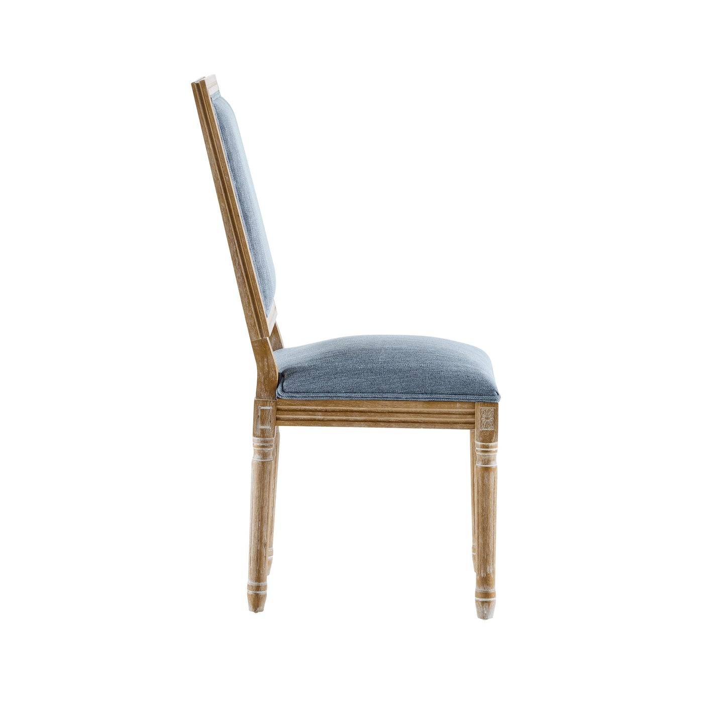Vintage Inspired French Country Dining Chairs Set of 4 with Cane Backrest & Upholstered Seats, Solid Rubberwood, Slate Blue