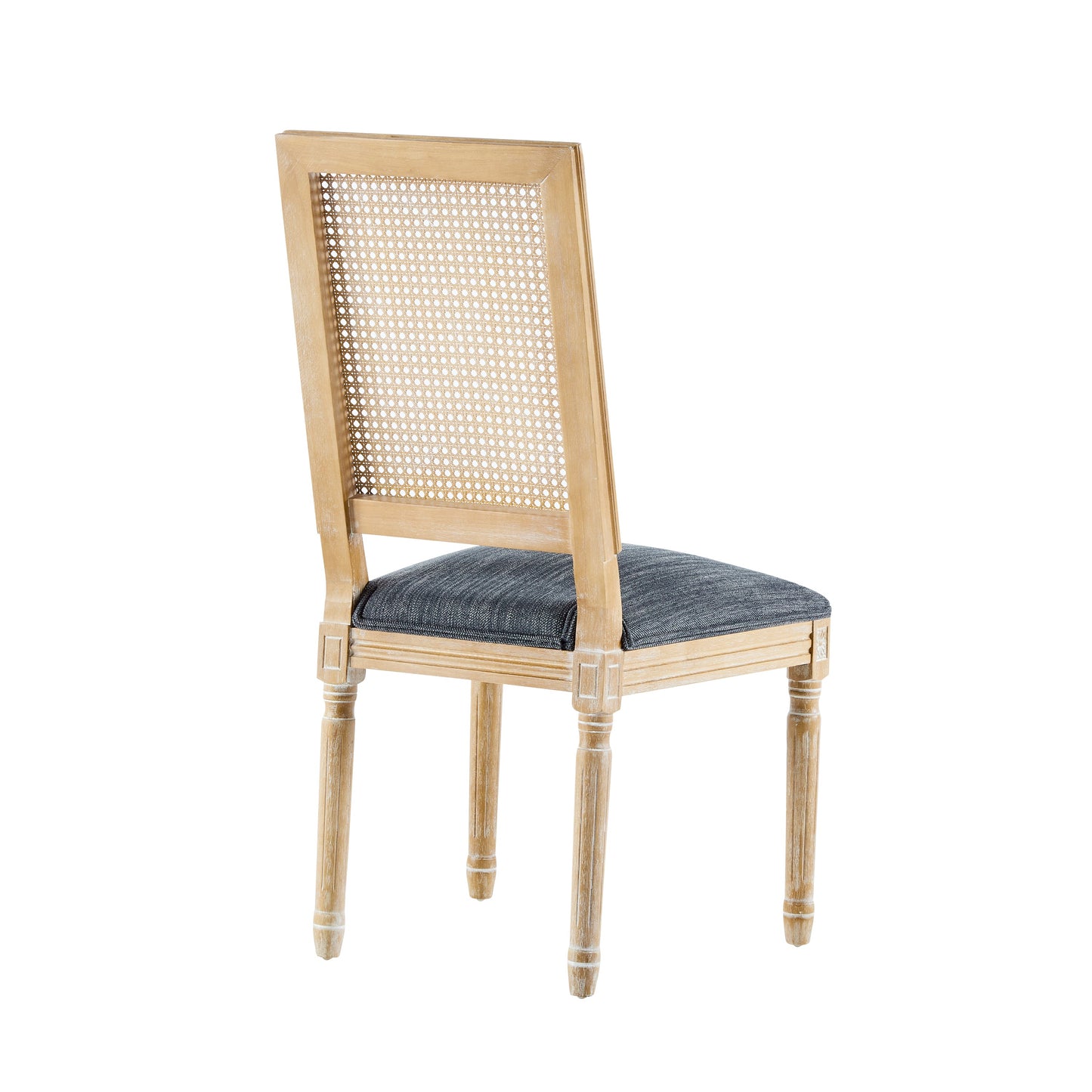 Vintage Inspired French Country Dining Chairs Set of 2 with Cane Backrest & Upholstered Seats in Rustic Weathered Finish