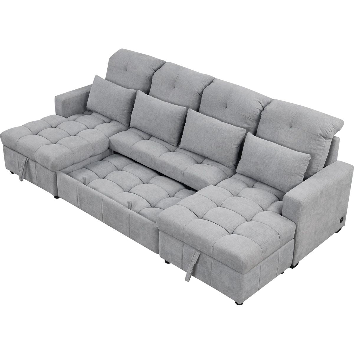 110.2' Oversized U-shaped Sofa Versatile Sectional Sofa Pull-out Sofa Bed with Double Storage Chaise Lounges and Two USB Ports for Living Room,Gray