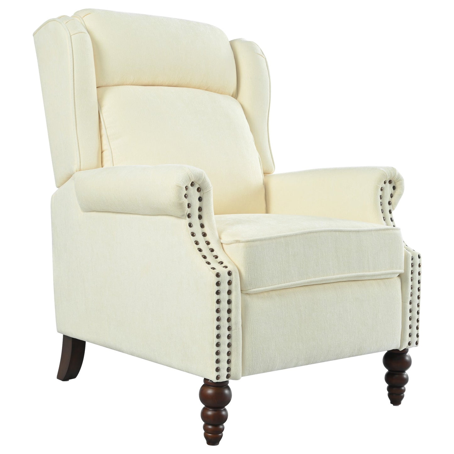 Upholstered Push Back Recliner Chair with Classic Wing Back, Beige Chenille, 29.75'