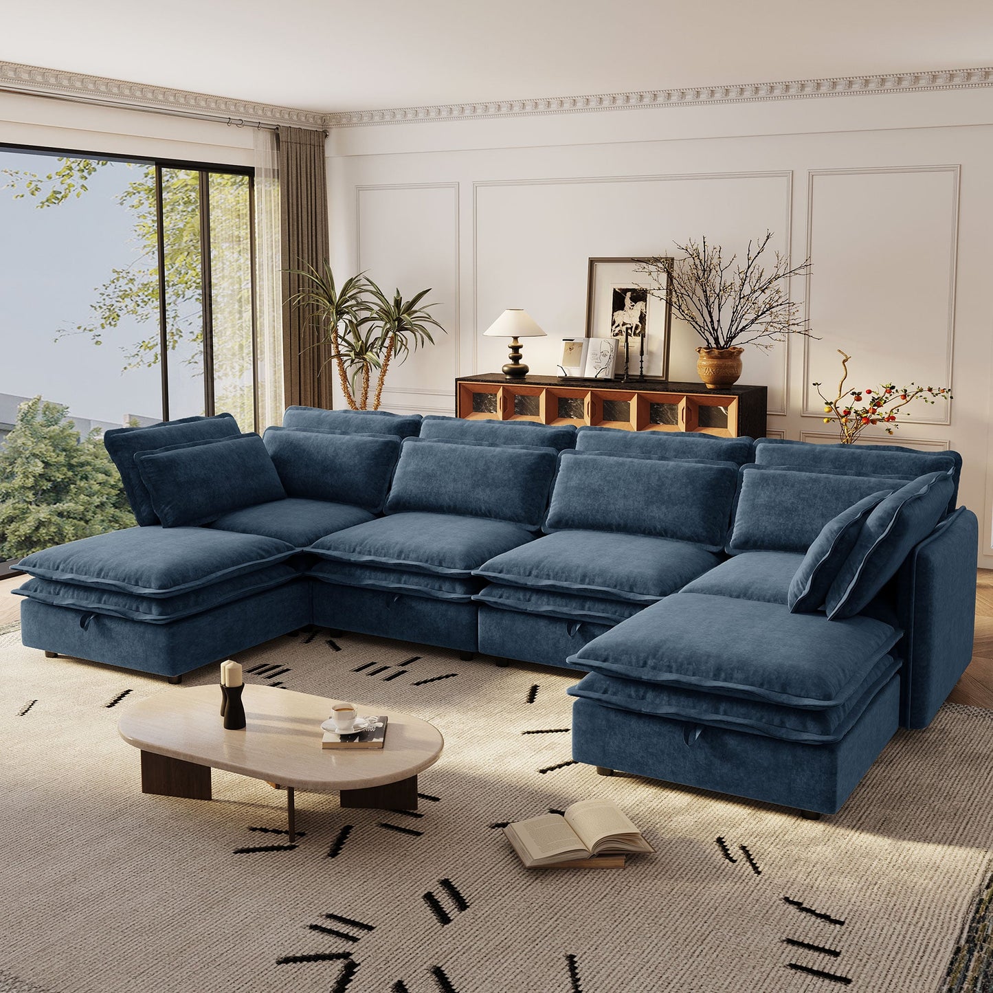 U_Style Double-Layer Cushion Modern Large U-Shaped Modular Sofa, Freely Combinable 6-Seater with Storage Function, Convertible to Sofa Bed, Perfect for Living Rooms, Offices, and Apartments