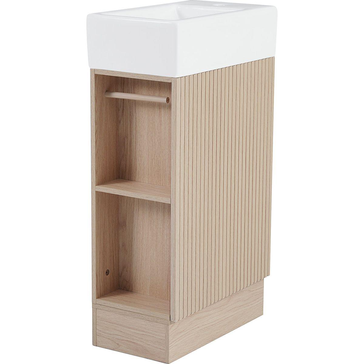 18.6' Bathroom Vanity with Sink, Bathroom Vanity Cabinet with Two-tier Shelf, Left or Right Orientation, Natural (Old Sku:WF308491AAN)