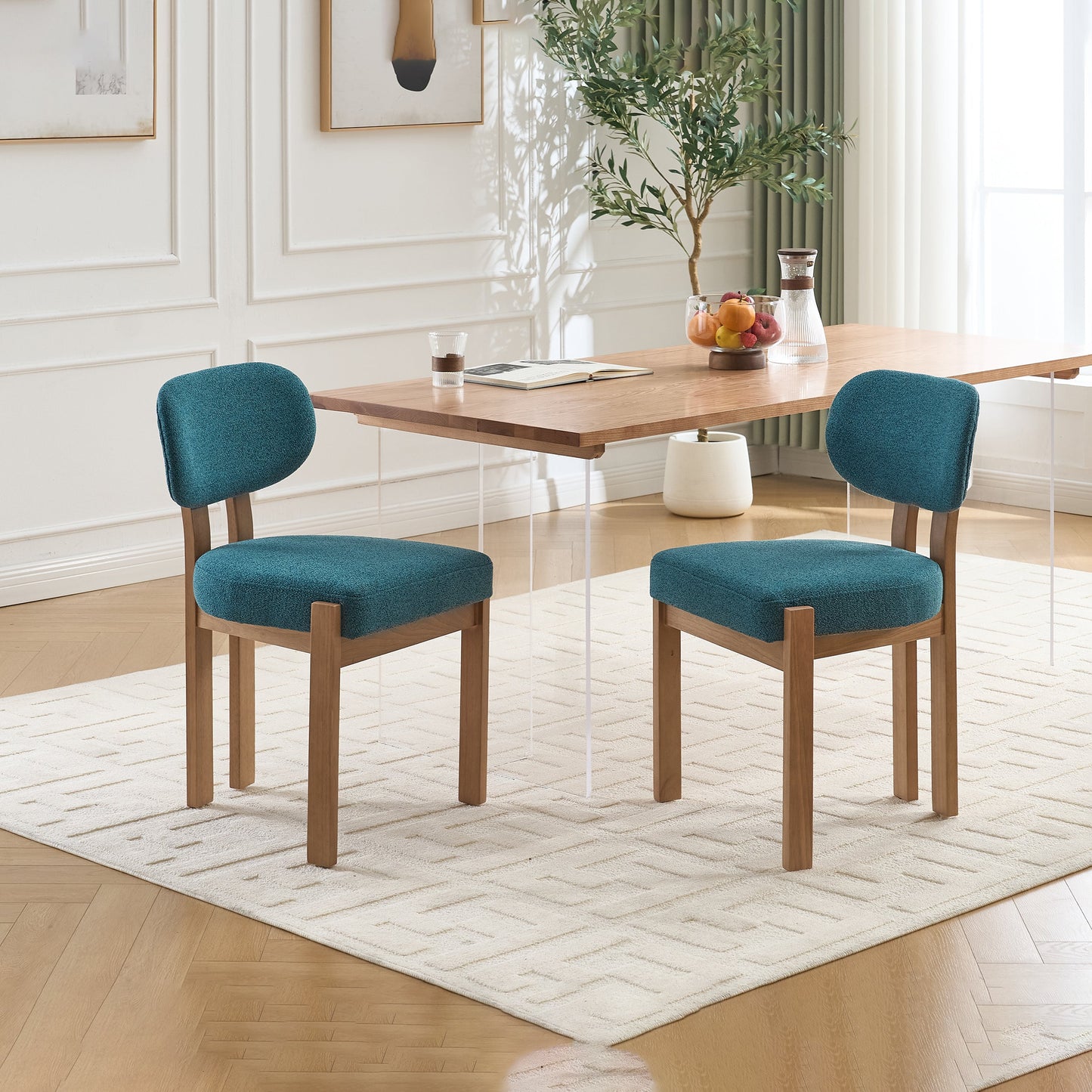Wooden Dining Chairs Set of 2, Modern Fabric Upholstered Dining Room Chair Kitchen Chairs, Farmhouse Dinner Chair for Kitchen Dining Room