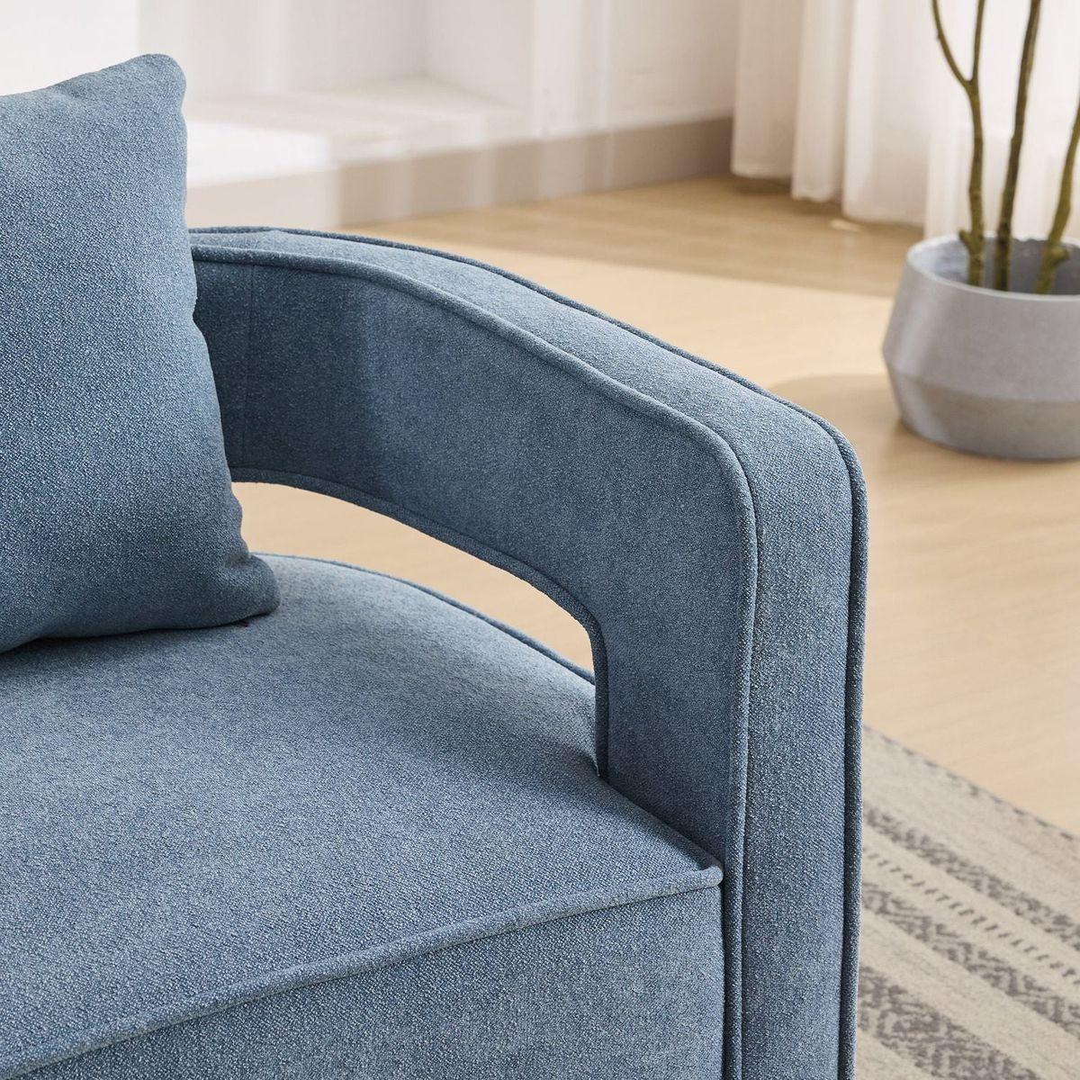 29.1"W Swivel Accent Open Back Chair Modern Comfy Sofa Chair With Weathered Base For Nursery Bedroom Living Room Hotel Office, Club Chair Leisure Arm Chair For Lounge (Pale Blue,Linen Blend)