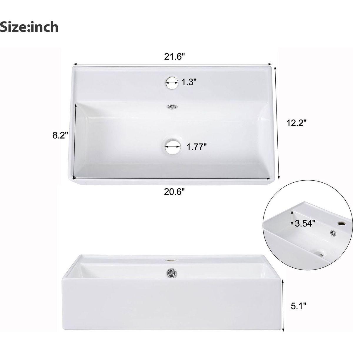 21.6inch Modern Floating Bathroom Vanity with Ceramic Basin - Perfect for Small Bathrooms, Left side storage