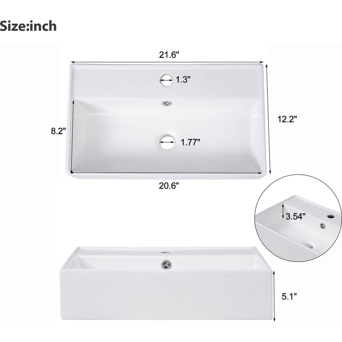 21.6inch Modern Floating Bathroom Vanity with Ceramic Basin - Perfect for Small Bathrooms, Right side storage
