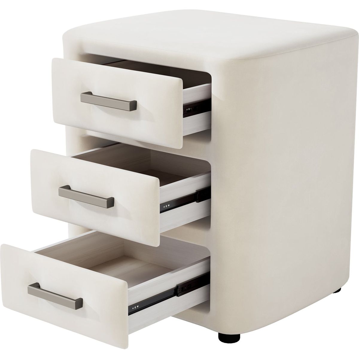 3 Pieces Bedroom Sets Queen Size Velvet Upholstered Platform Bed Vertical Channel Tufted Headboard and Two Three-drawer Nightstands,Beige