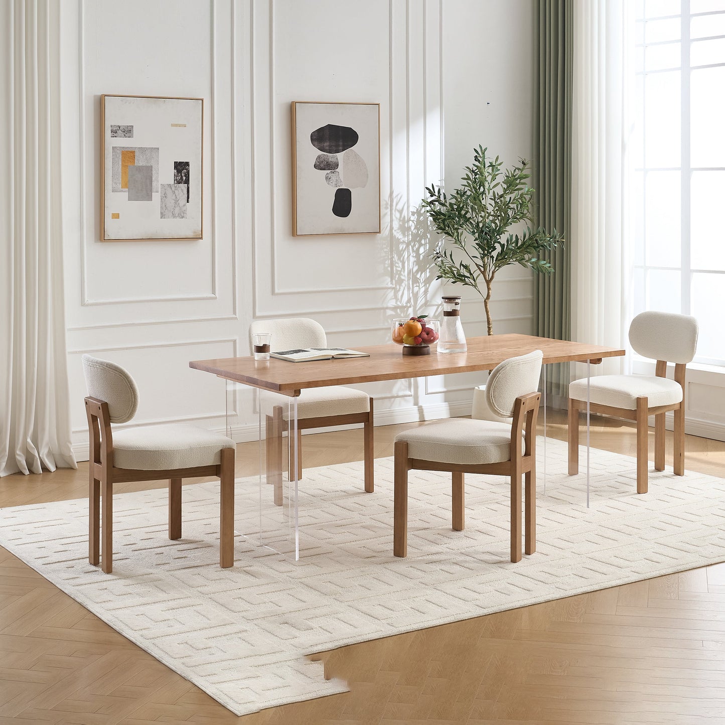Wooden Dining Chairs Set of 2, Modern Fabric Upholstered Dining Room Chair Kitchen Chairs, Farmhouse Dinner Chair for Kitchen Dining Room