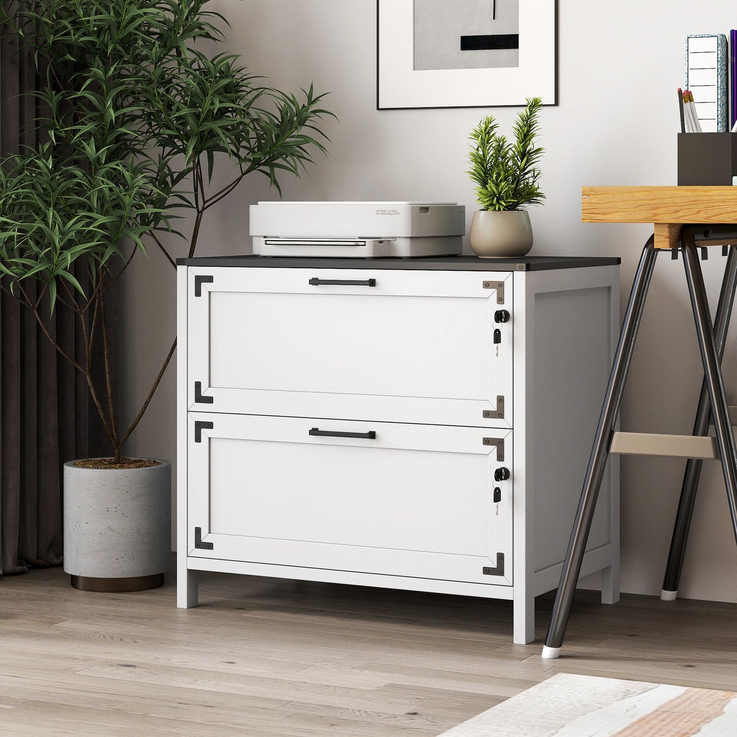 2 Drawer Farmhouse File Cabinet,Filing Cabinet with Lock for Home Office