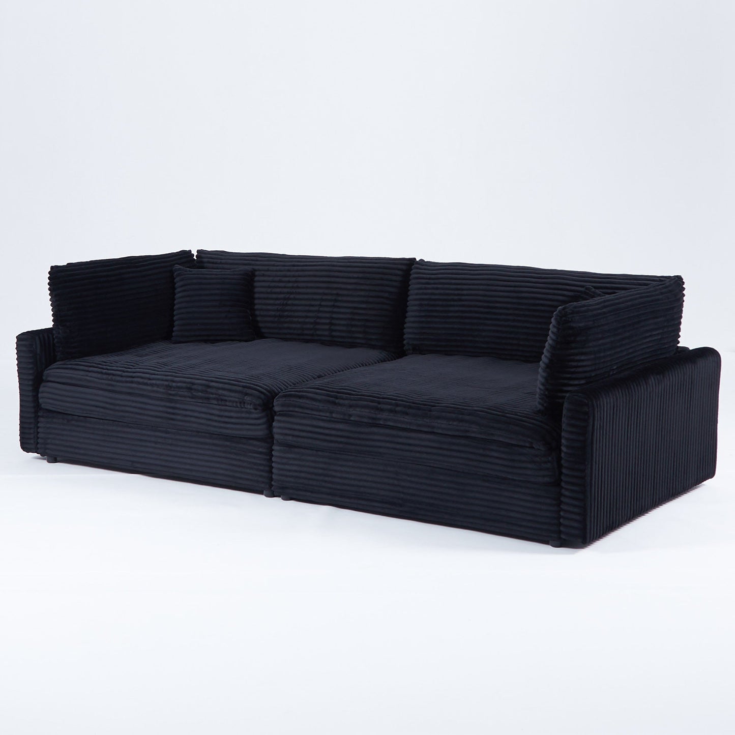 112-inch black corduroy sofa: two throw pillows, four backrests, opening up a new style for the living room's casual area