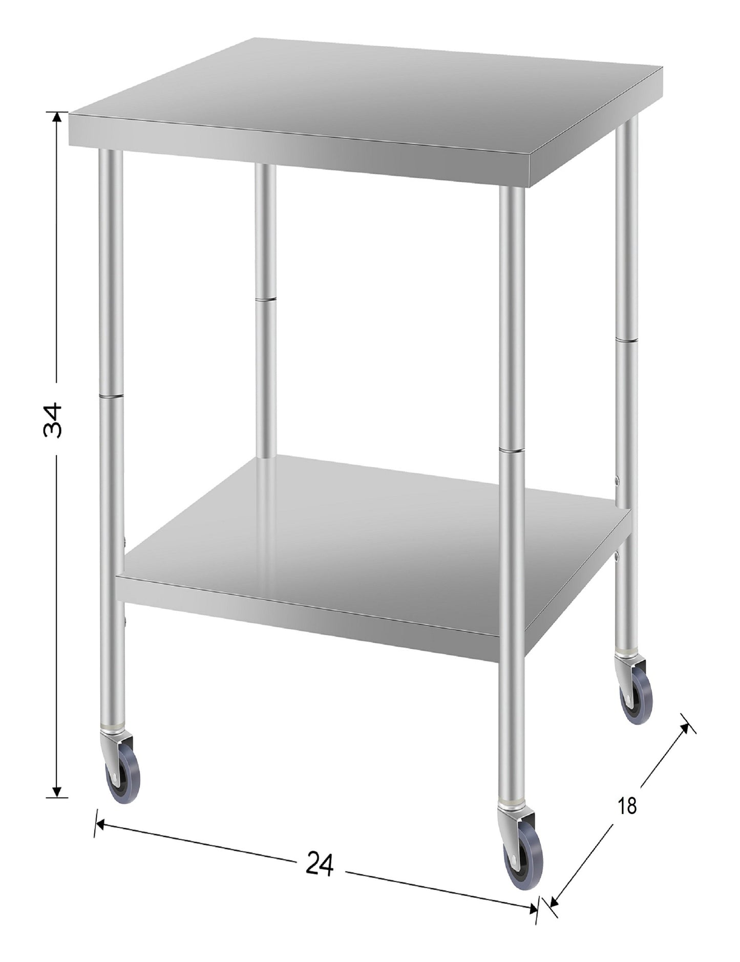 24''*18'' Commercial Work Table for Restaurant and Home Stainless Steel Kitchen Prep Table with Under Shelf and wheels