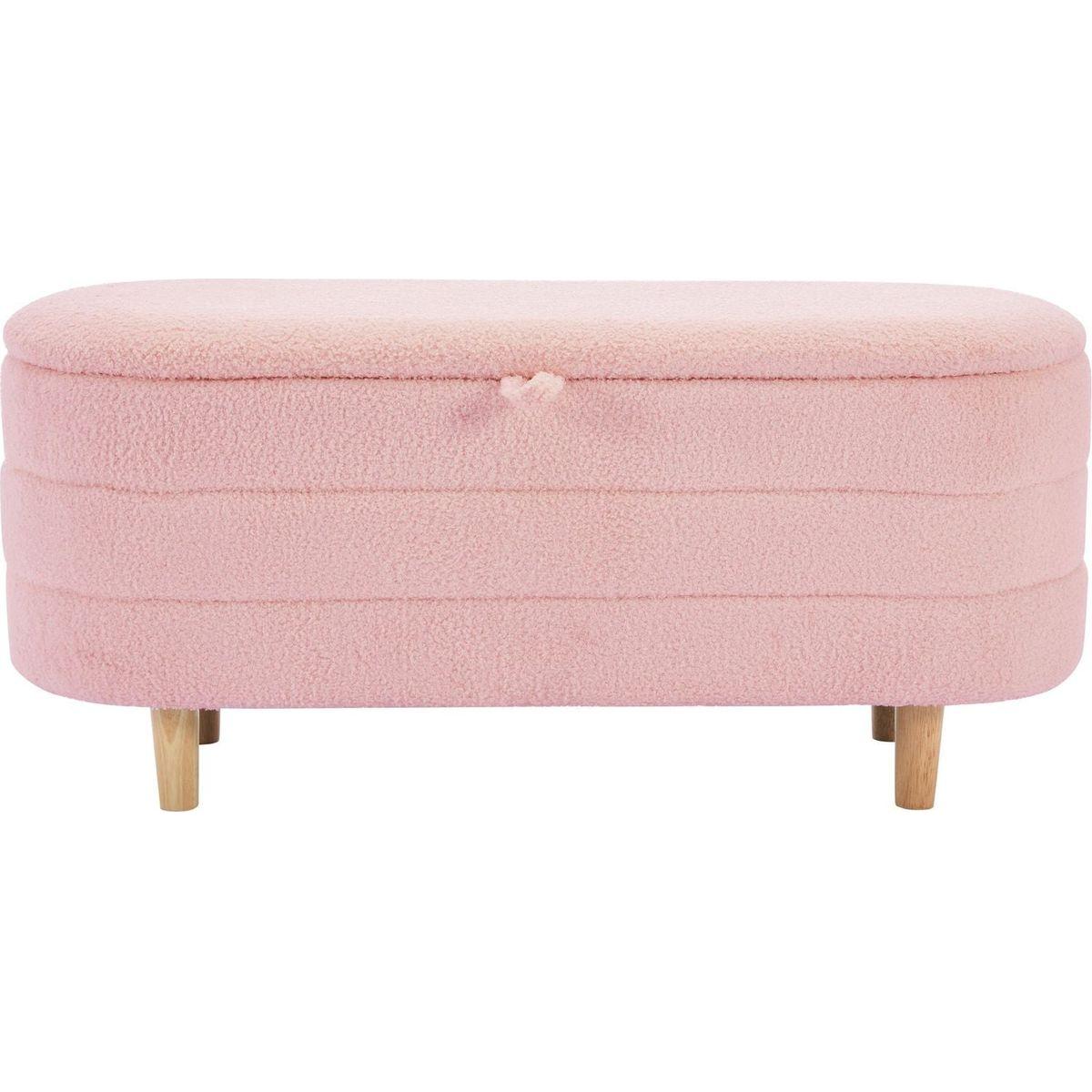 2-Pieces Bedroom Sets Full Size Flower-Shaped Upholstered LED Platform Bed with Storage Ottoman-Sherpa Fabric, Pink