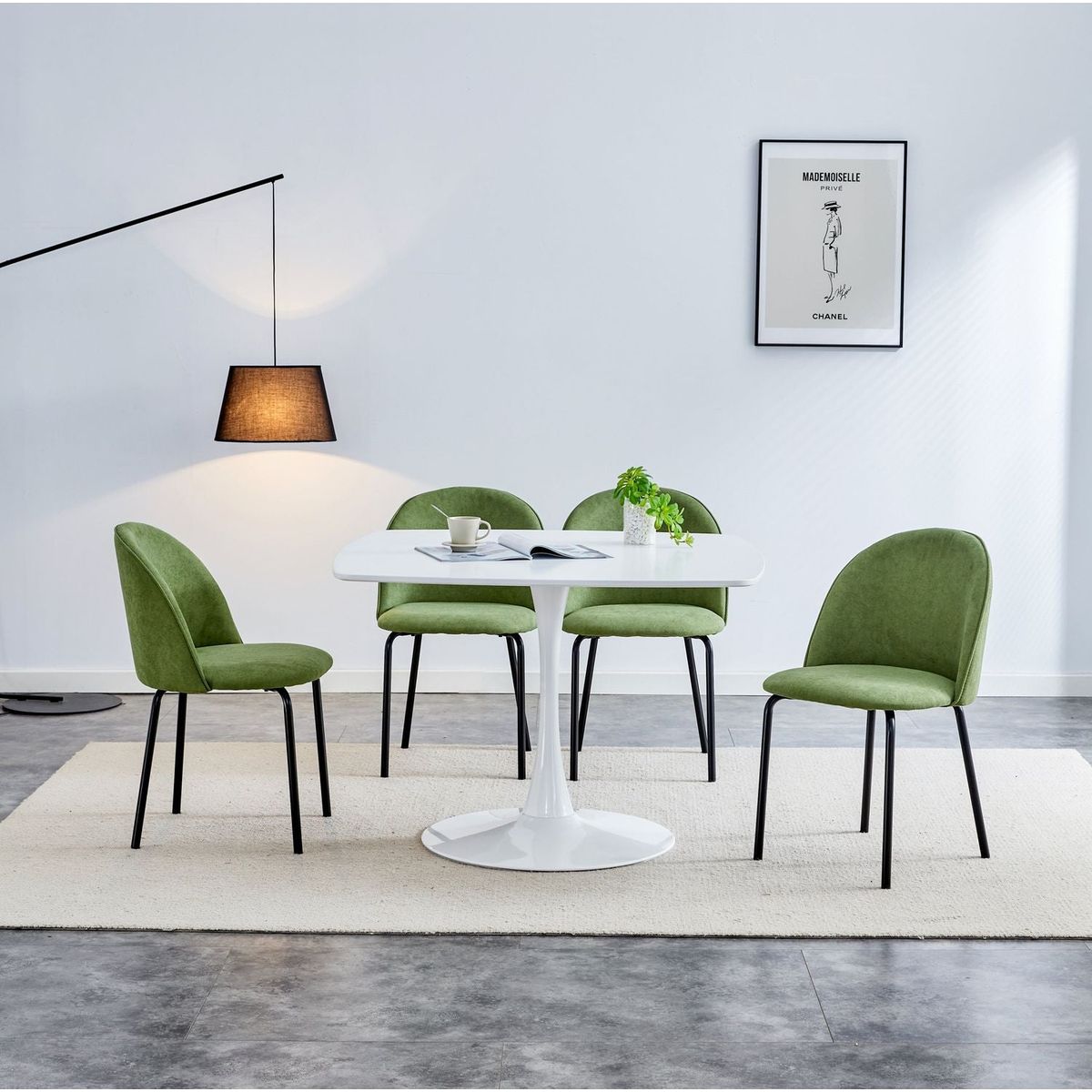 1+4,5pieces dining set, Table metal leg Mid-century Dining Table for 4-6 people With Mdf Table Top, Pedestal Dining Table, End Table Leisure Coffee Table