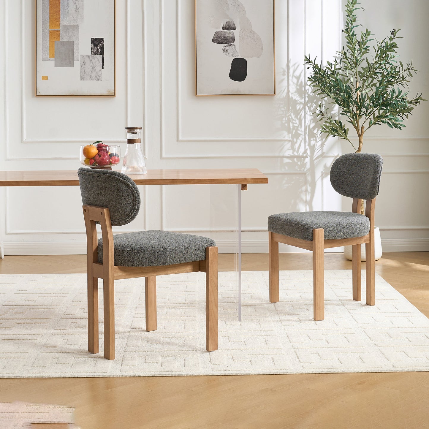 Wooden Dining Chairs Set of 2, Modern Fabric Upholstered Dining Room Chair Kitchen Chairs, Farmhouse Dinner Chair for Kitchen Dining Room
