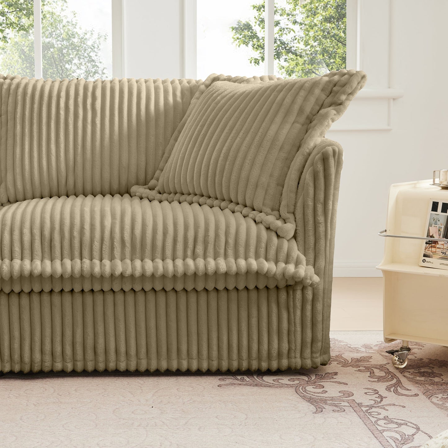 Upholstered Slipcovered Armchair with Ottoman, Deep Seat Armchair W/ Wide Ottoman for Living Room, Armchair Sets with Large Soft Pillows(Set of 2), Camel Corduroy Fabric