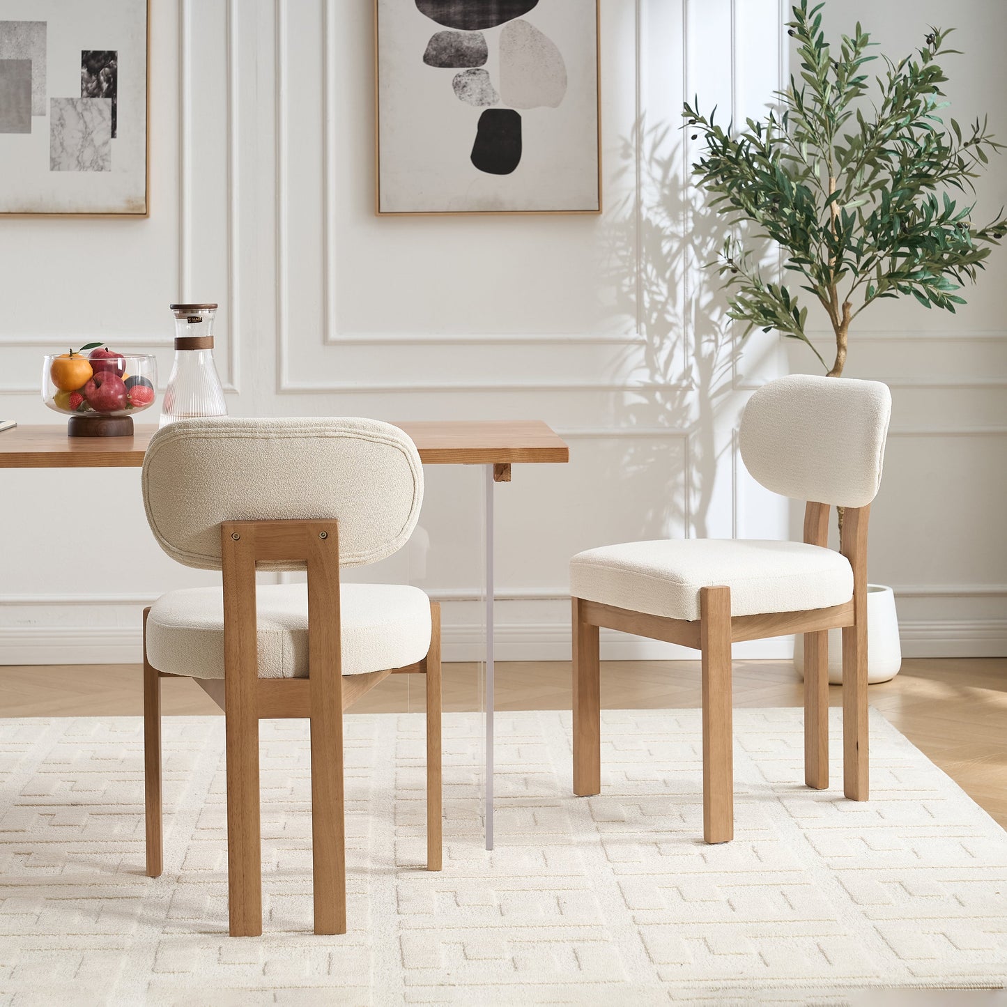 Wooden Dining Chairs Set of 2, Modern Fabric Upholstered Dining Room Chair Kitchen Chairs, Farmhouse Dinner Chair for Kitchen Dining Room