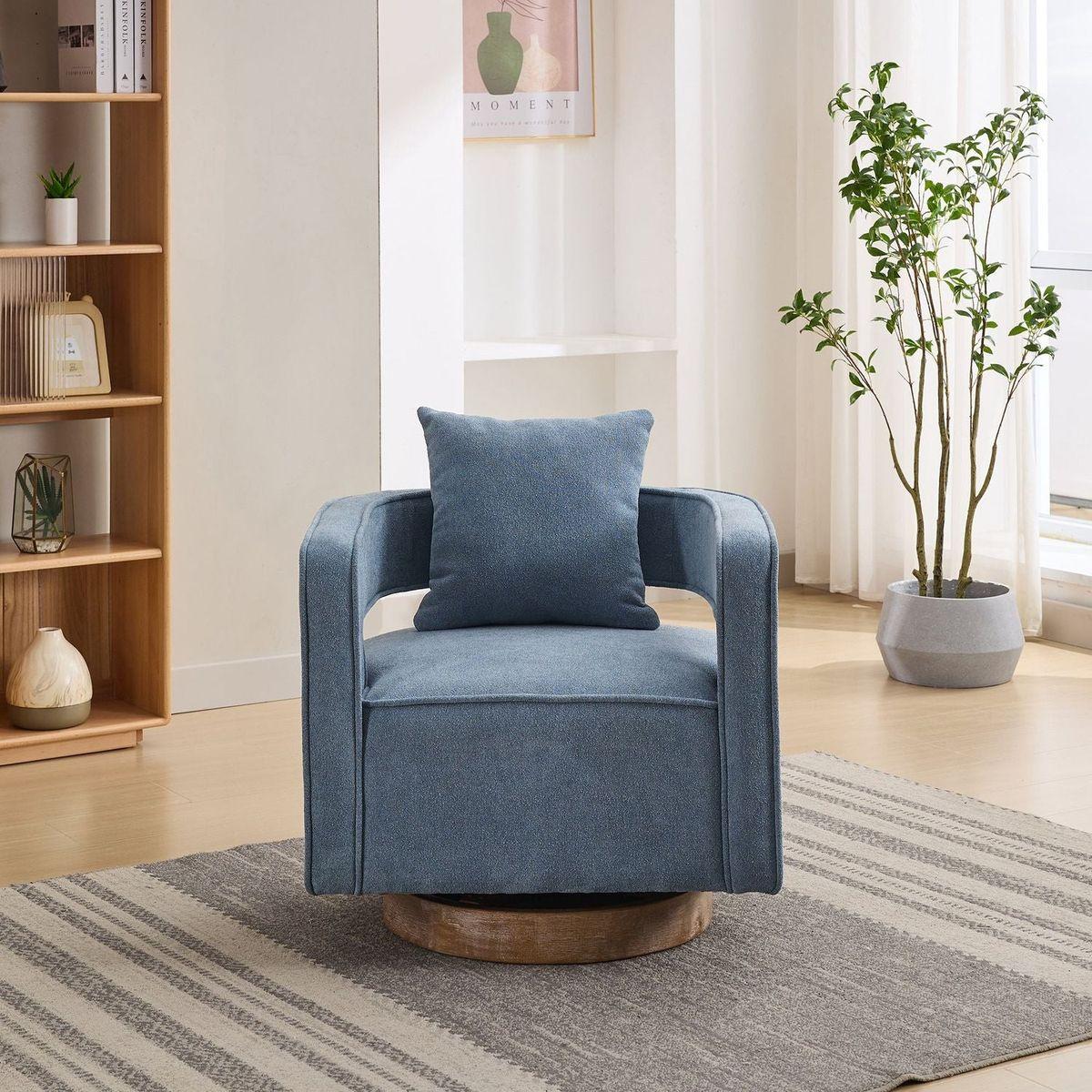 29.1"W Swivel Accent Open Back Chair Modern Comfy Sofa Chair With Weathered Base For Nursery Bedroom Living Room Hotel Office, Club Chair Leisure Arm Chair For Lounge (Pale Blue,Linen Blend)