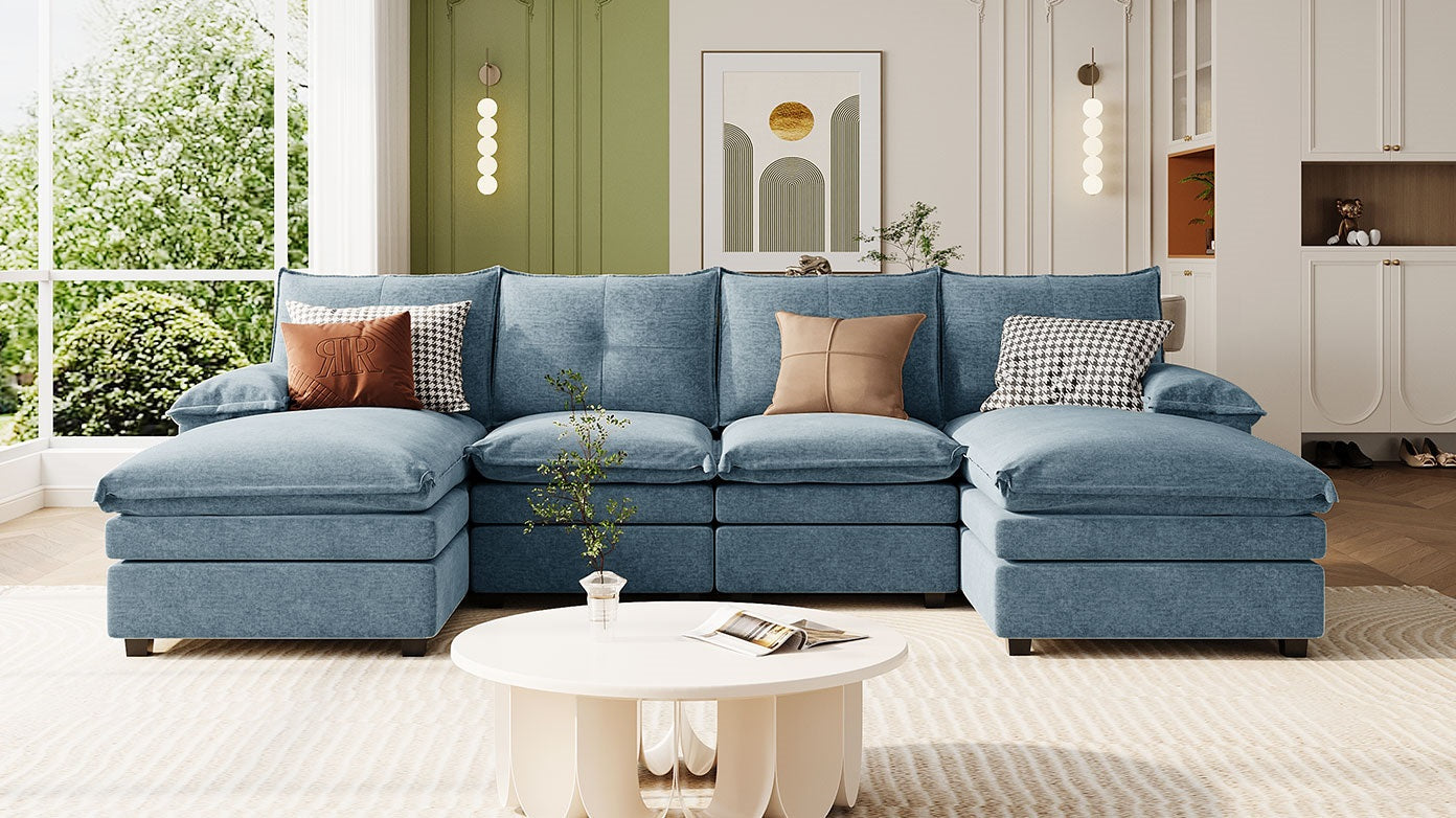 U_STYLE U-Shaped Chenille Sectional Sofa with Adjustable Armrest Pillows - Perfect for Living Rooms, Offices, and Spacious Spaces